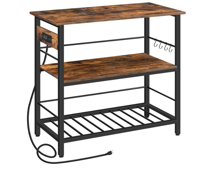 Kitchen Island with Storage, Kitchen Island Table with Power Outlet, 3 Tier Coffee Station and Microwave Stand, for Home, Kitchen and Dining Room