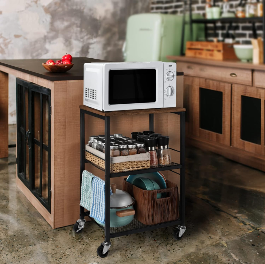 3 Tier Rolling Cart, Kitchen Carts on Wheels with Storage and Steel Frame, Multifunctional Utility Cart for Kitchen, Bathroom, Living Room, Bar, Office (16.5'' * 12.6'')