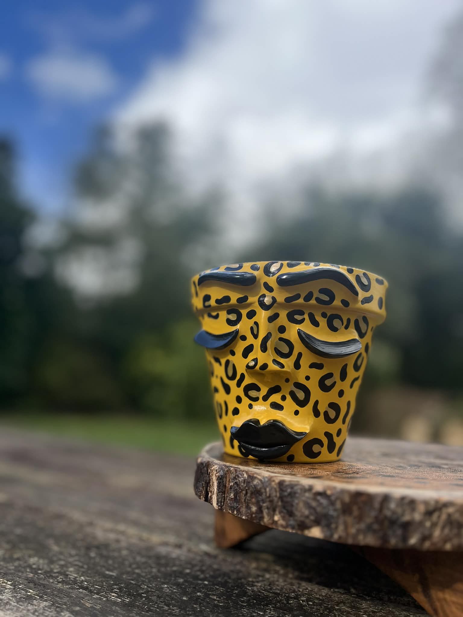 Yellow Leopard Print Face Pot