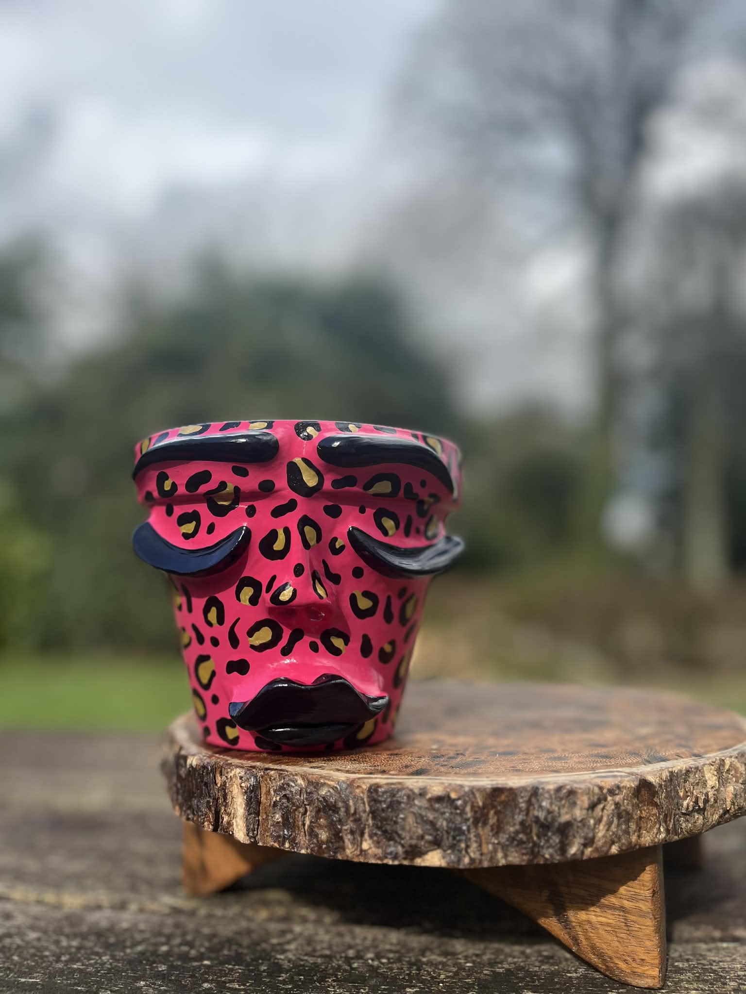 Pink Leopard Print Face Pot