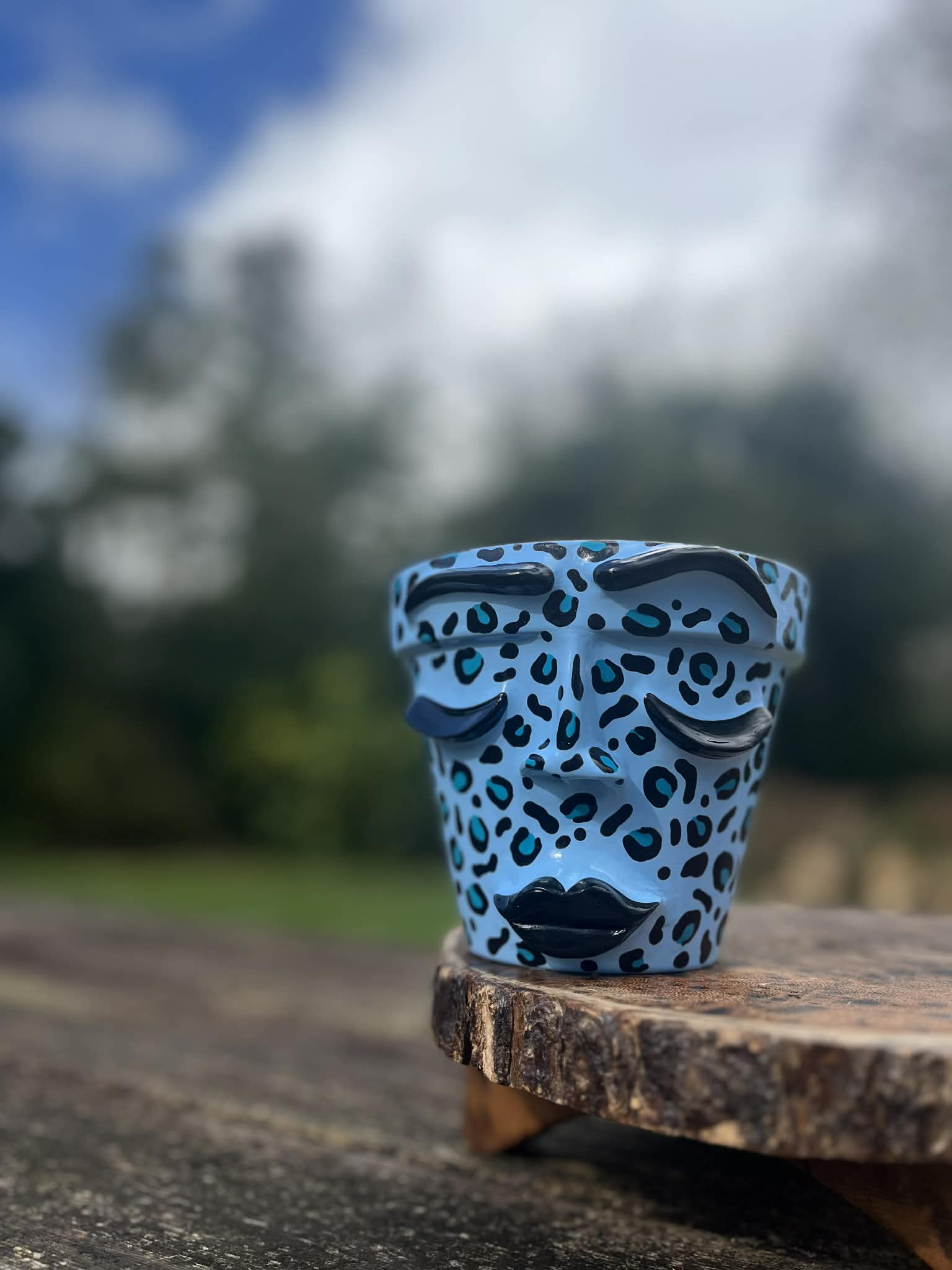 Blue Leopard Print Face Pot