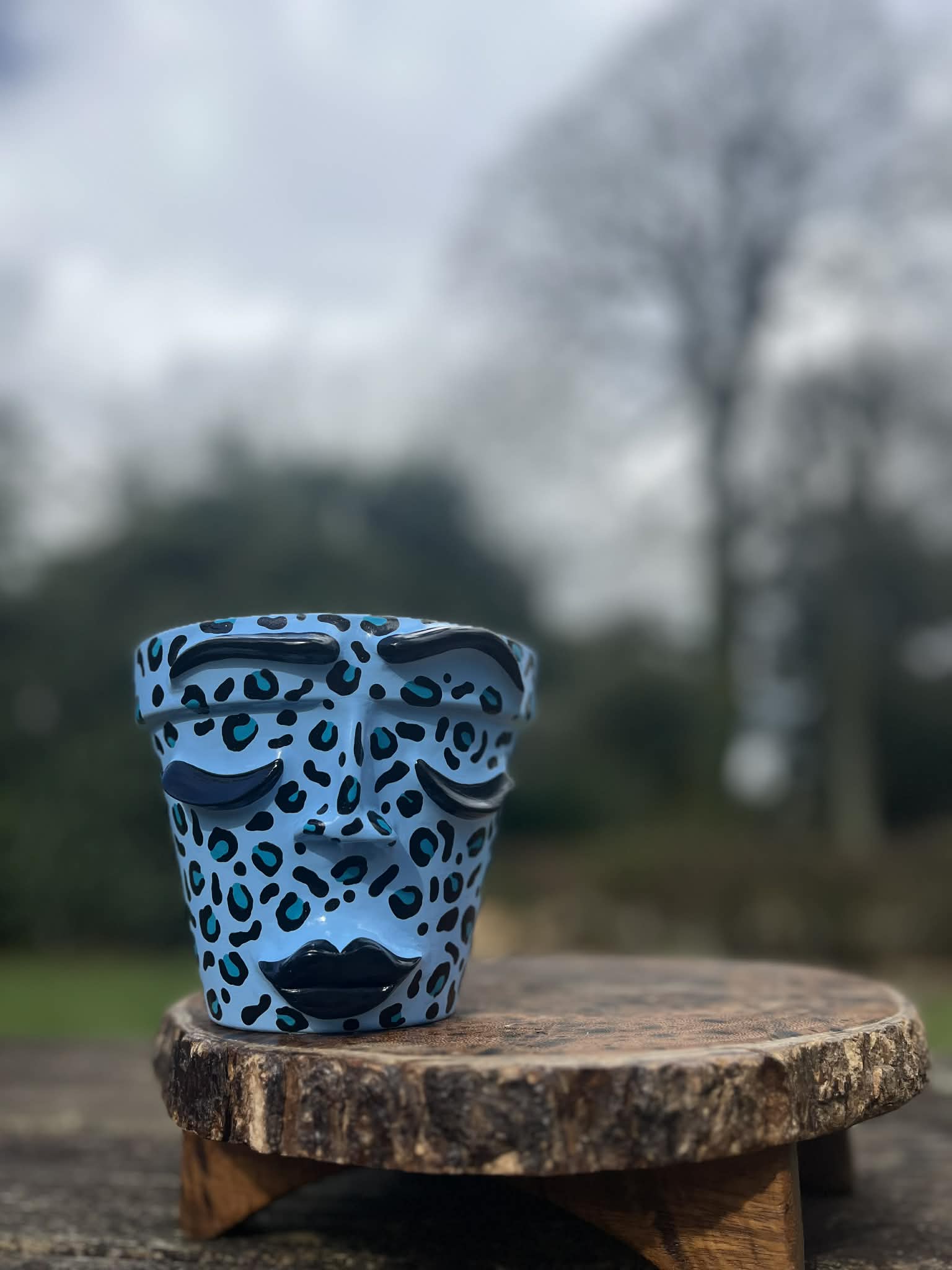 Blue Leopard Print Face Pot