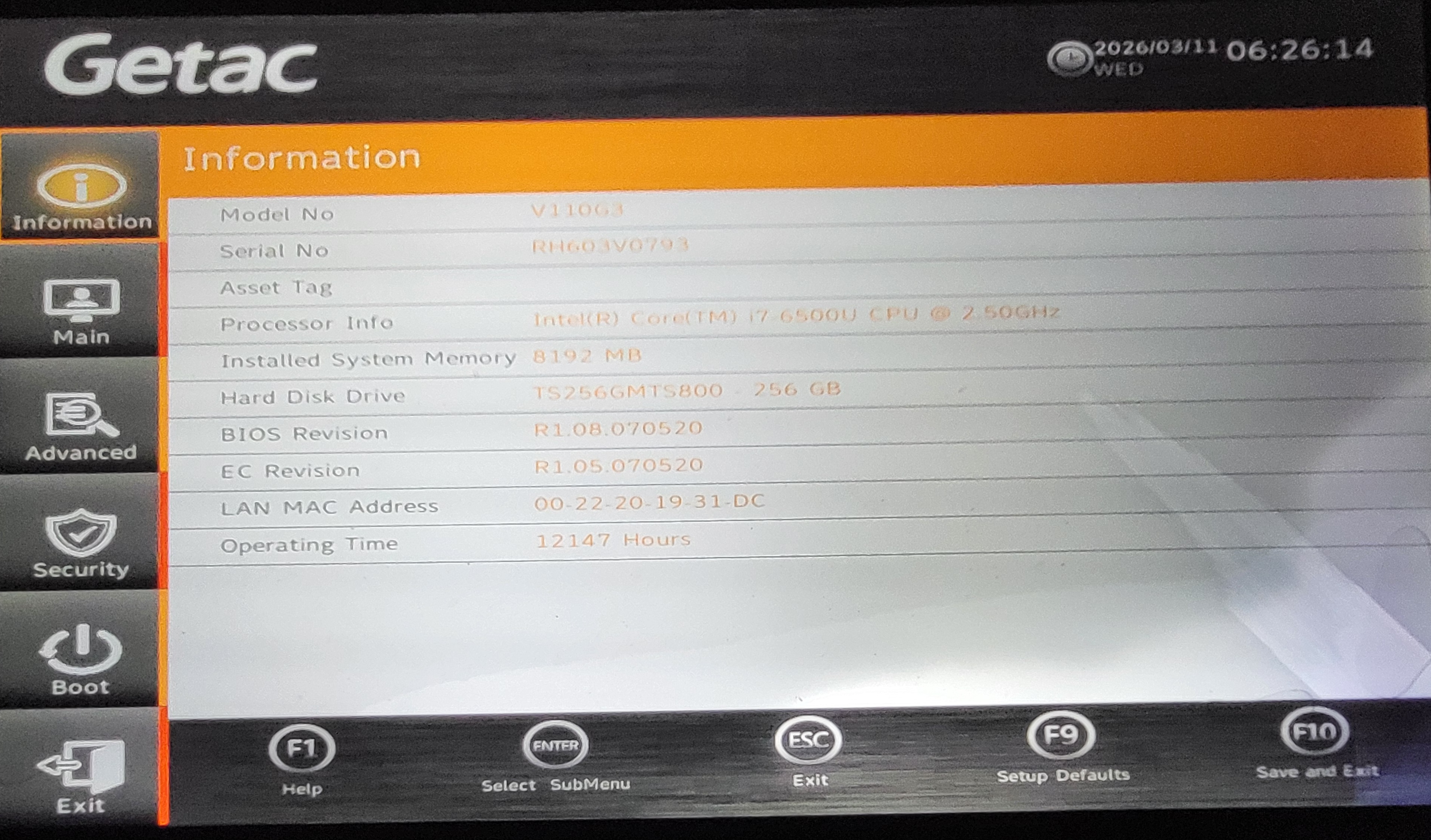 FULLY RUGGED GETAC V110 G3 CORE i7 WITH 8GB RAM/256GB SSD/HDMI WINDOWS 11/GPS