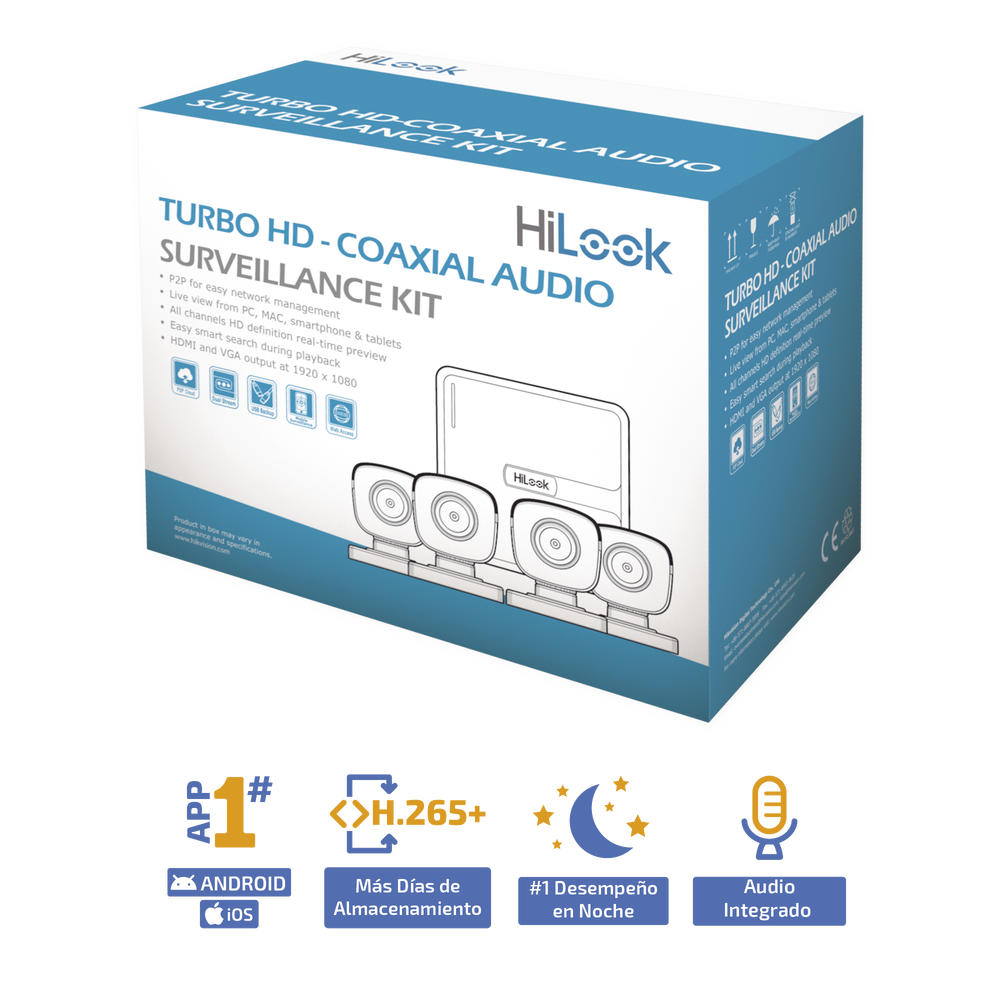 KIT TurboHD 720p / DVR 4 canales / 4 Cámaras Bala de Policarbonato / 4 Cables 18 Mts / 1 Fuente de Poder Profesional