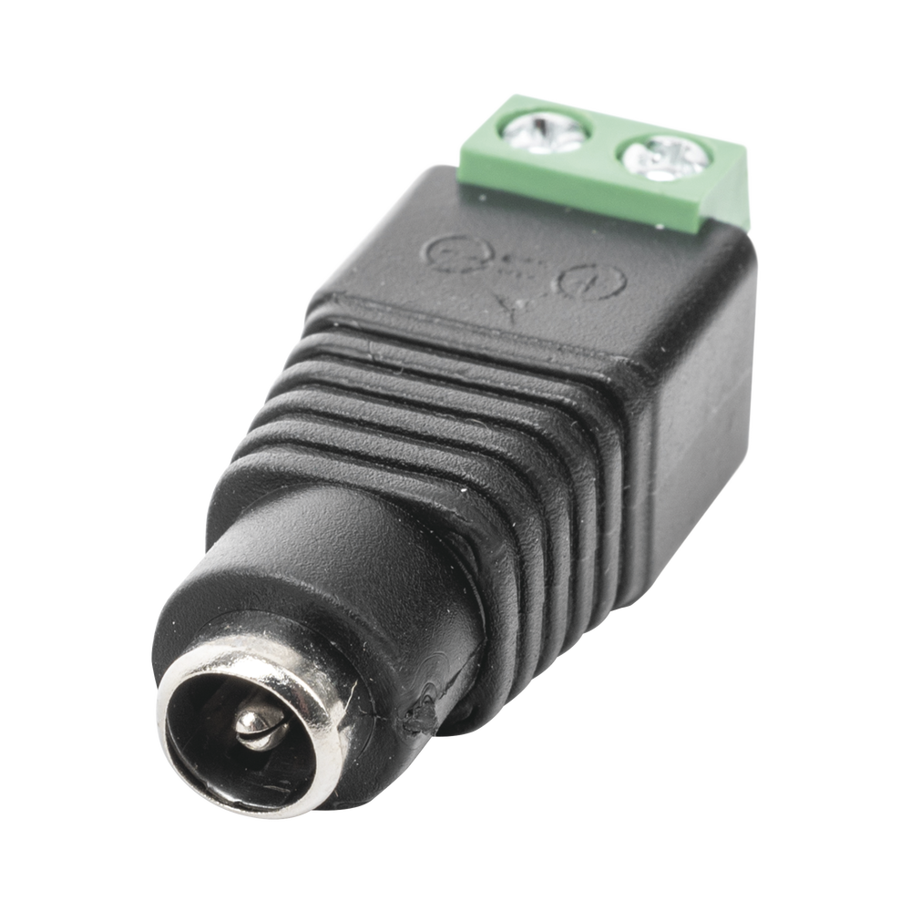 Adaptador Hembra Tipo Jack de 3.5 mm polarizado de 12 Vcc / Terminales Tipo Tornillo / Polarizado (+/-) / Ideal para Cámaras de Video Vigilancia.