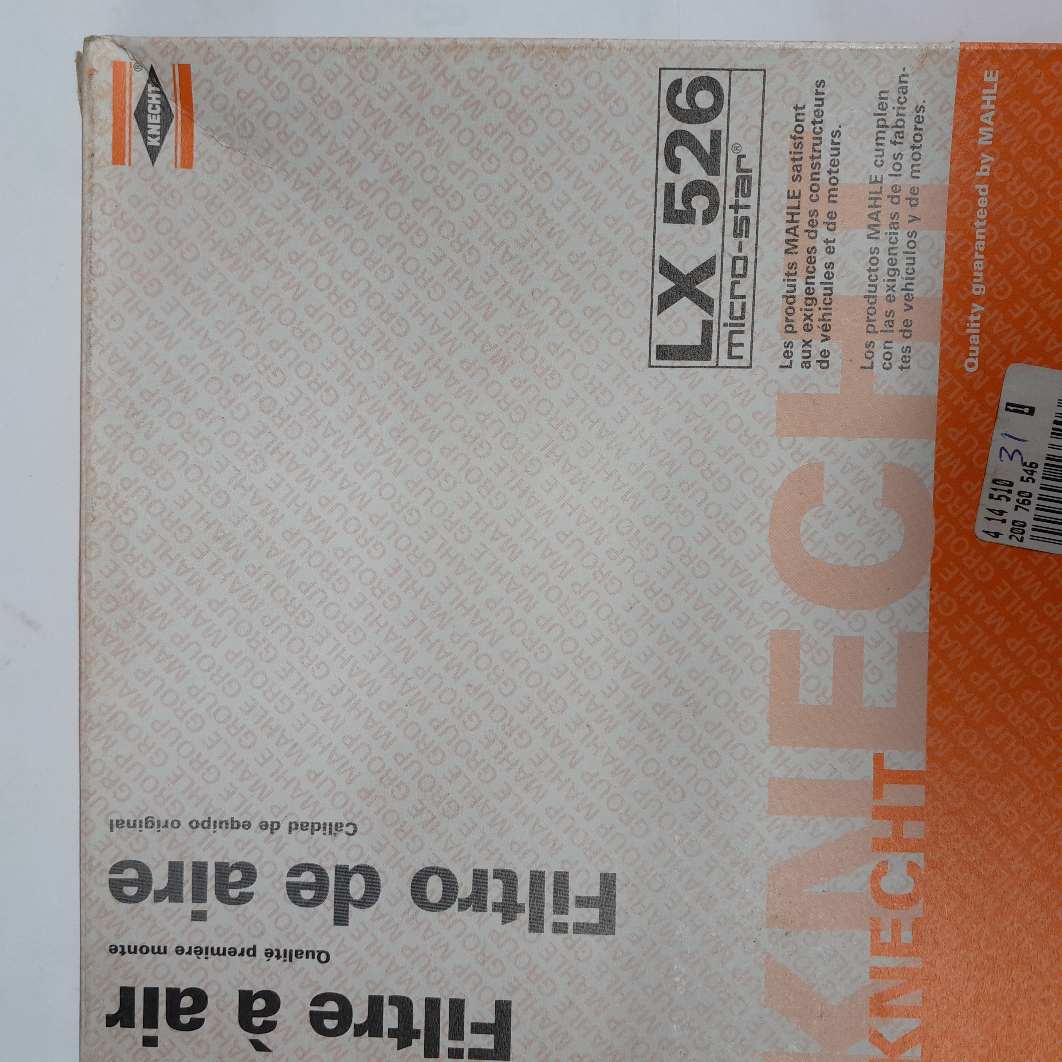  LX 526 oro filtras KNECHT