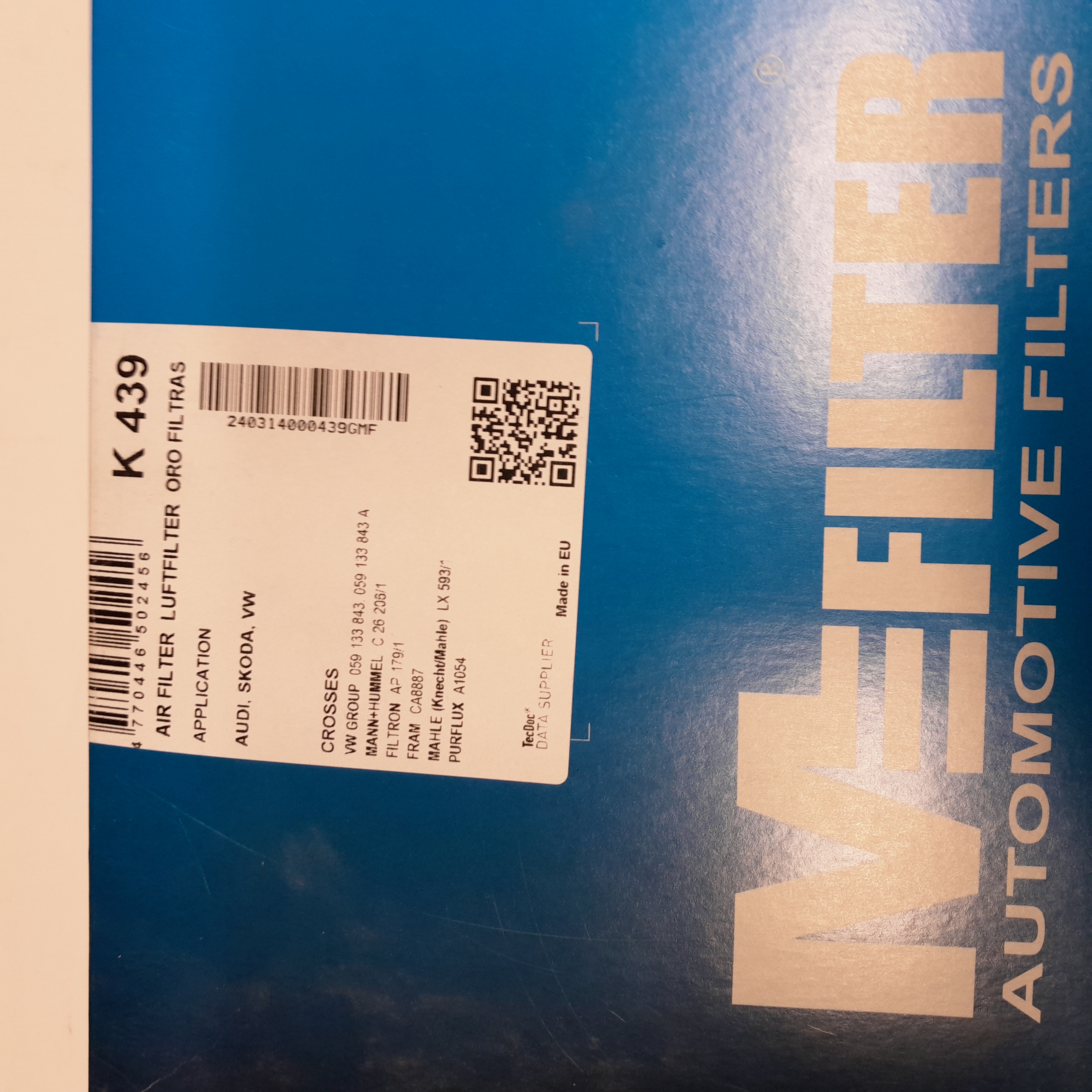  K 439 Oro filtras MEFILTER