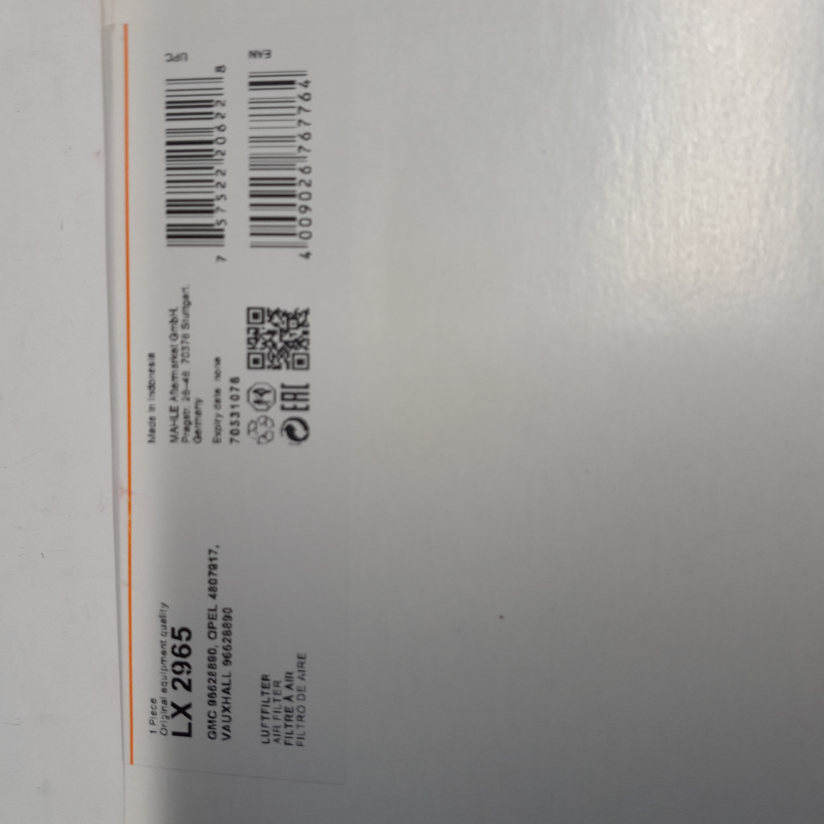 LX2965 knecht Oro filtras 