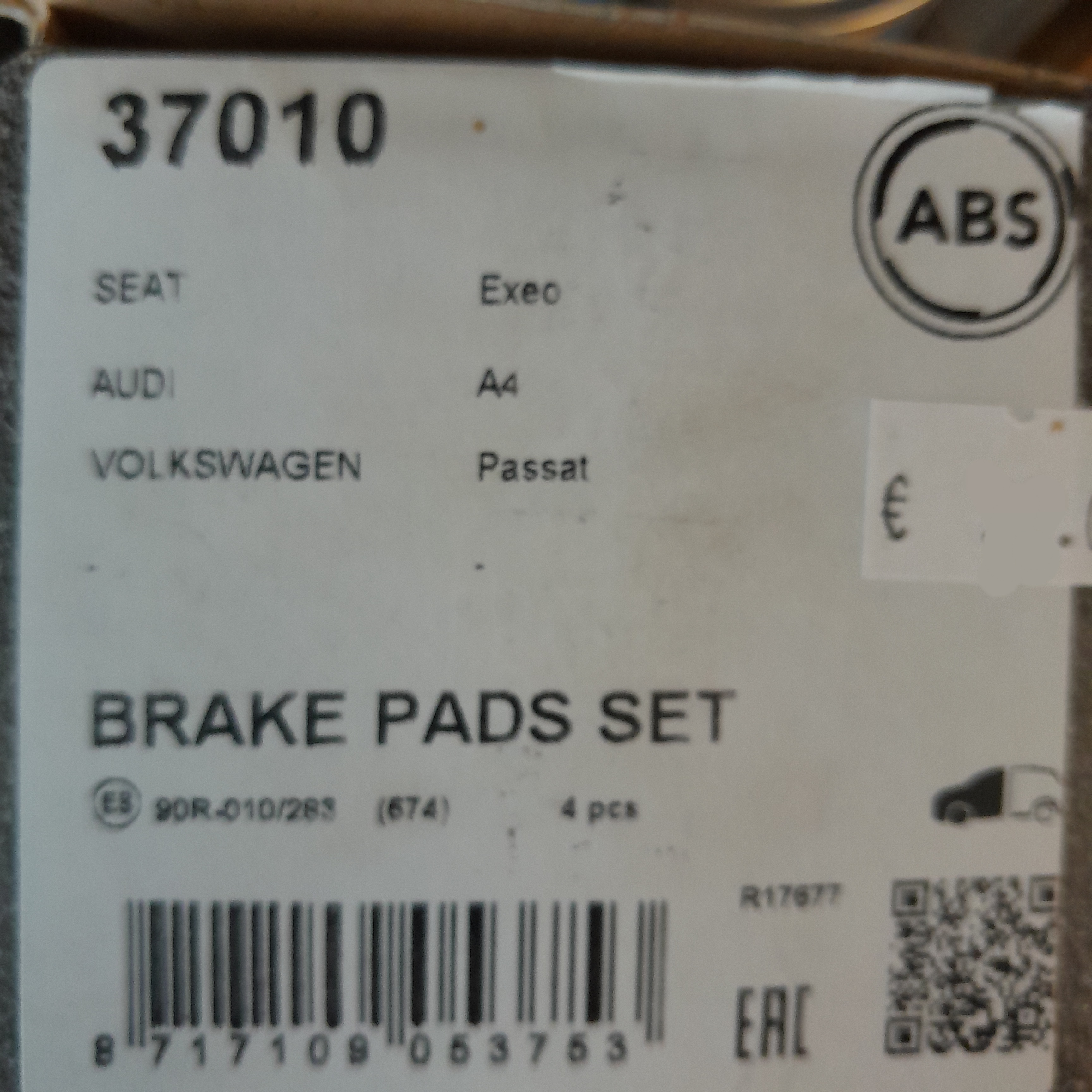  abs 37010 Stabdžių kaladėlių komplektas 