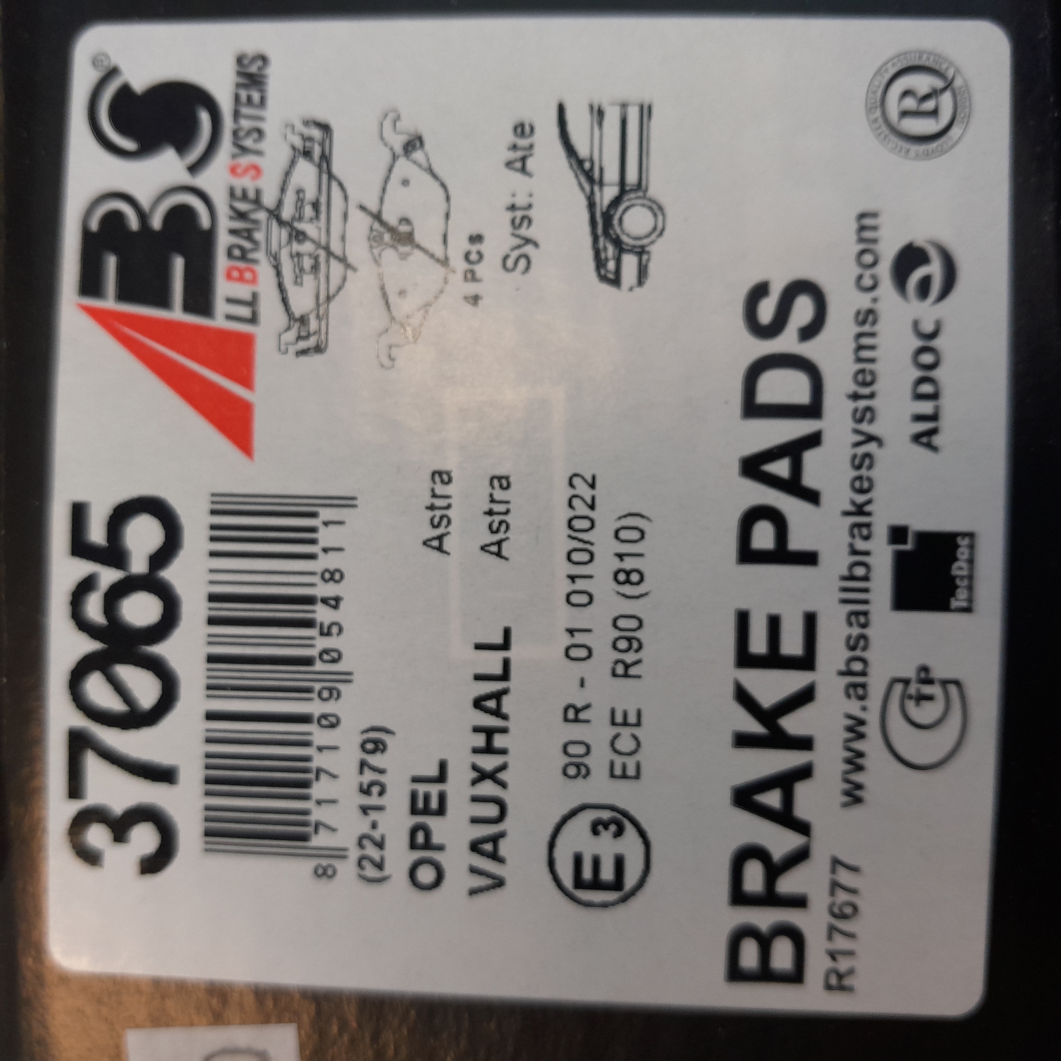  abs 37065 Stabdžių kaladėlės OPEL ASTRA 