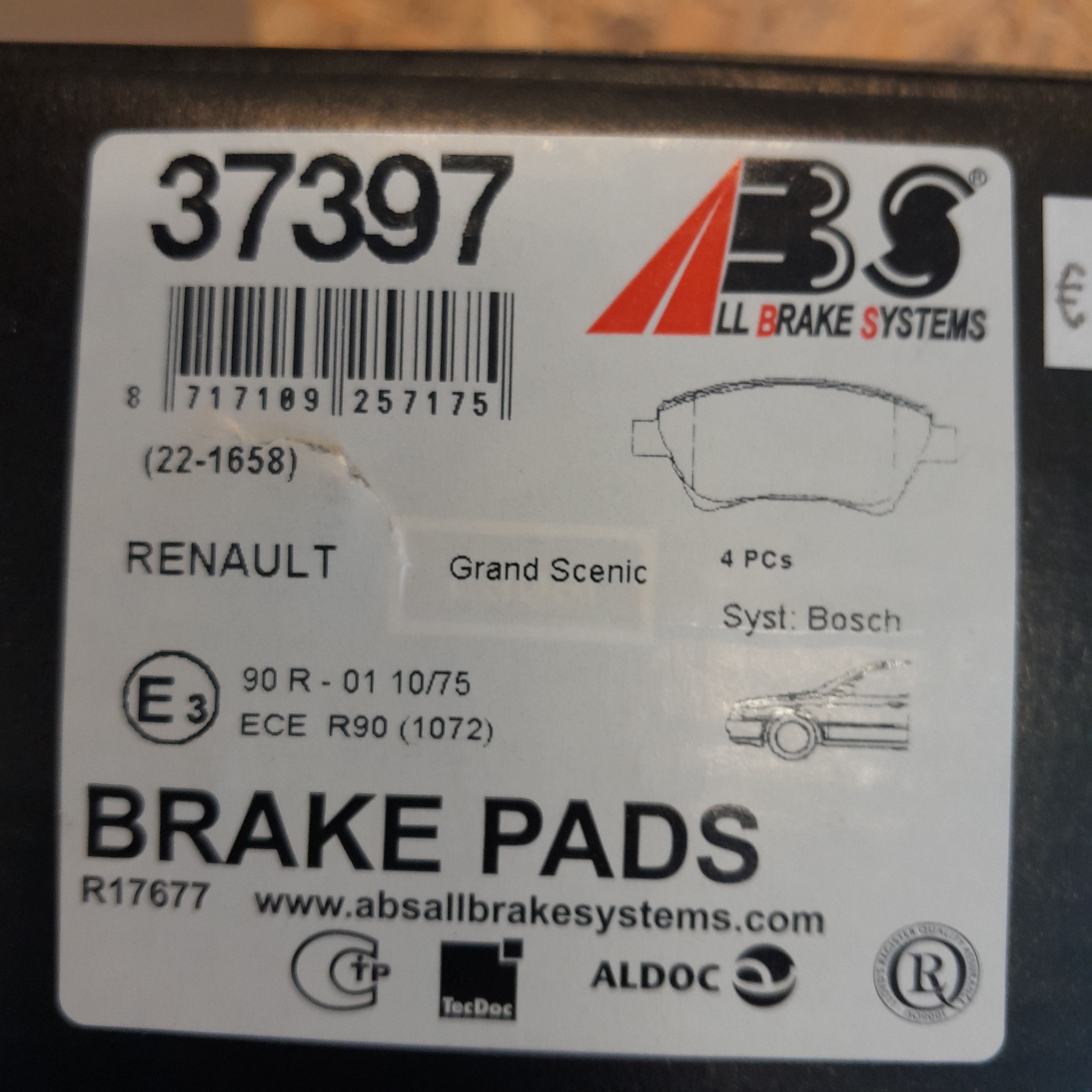 ABS 37397 Stabdžių kaladėlės Renault Grand Scenic