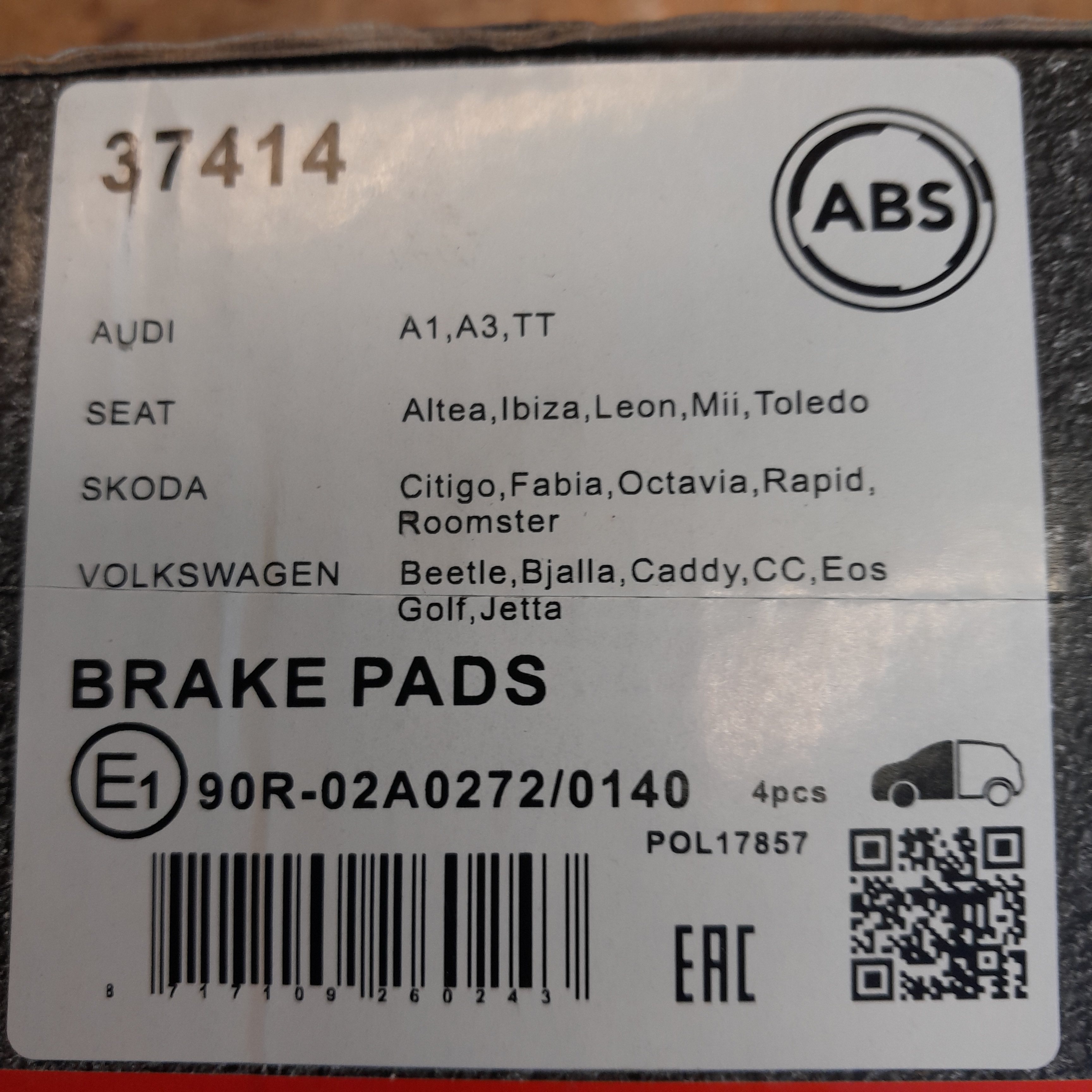 ABS 37414 Stabdžių kaladėlės 