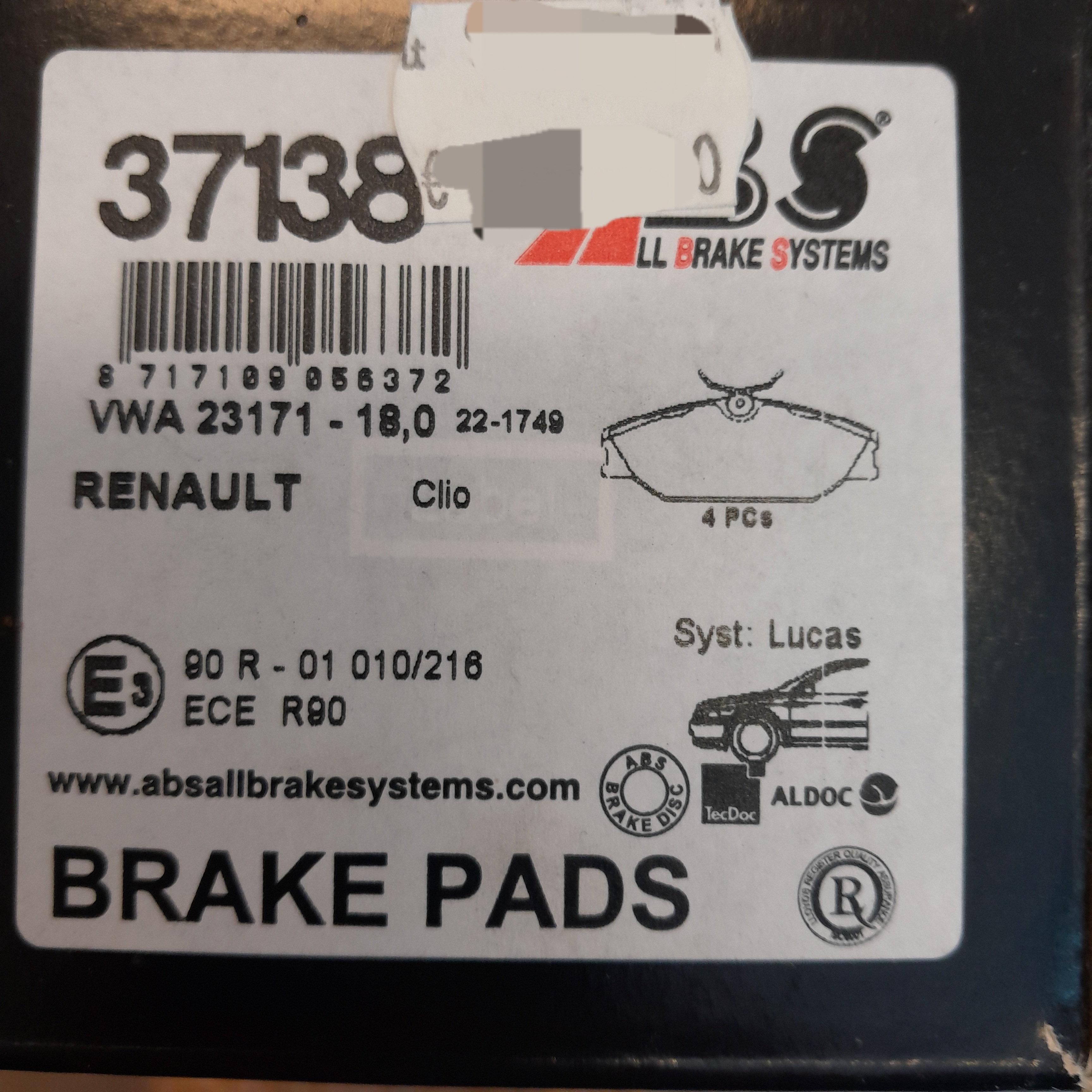 ABS37138 Stabdžių kaladėlės  Renault Clio