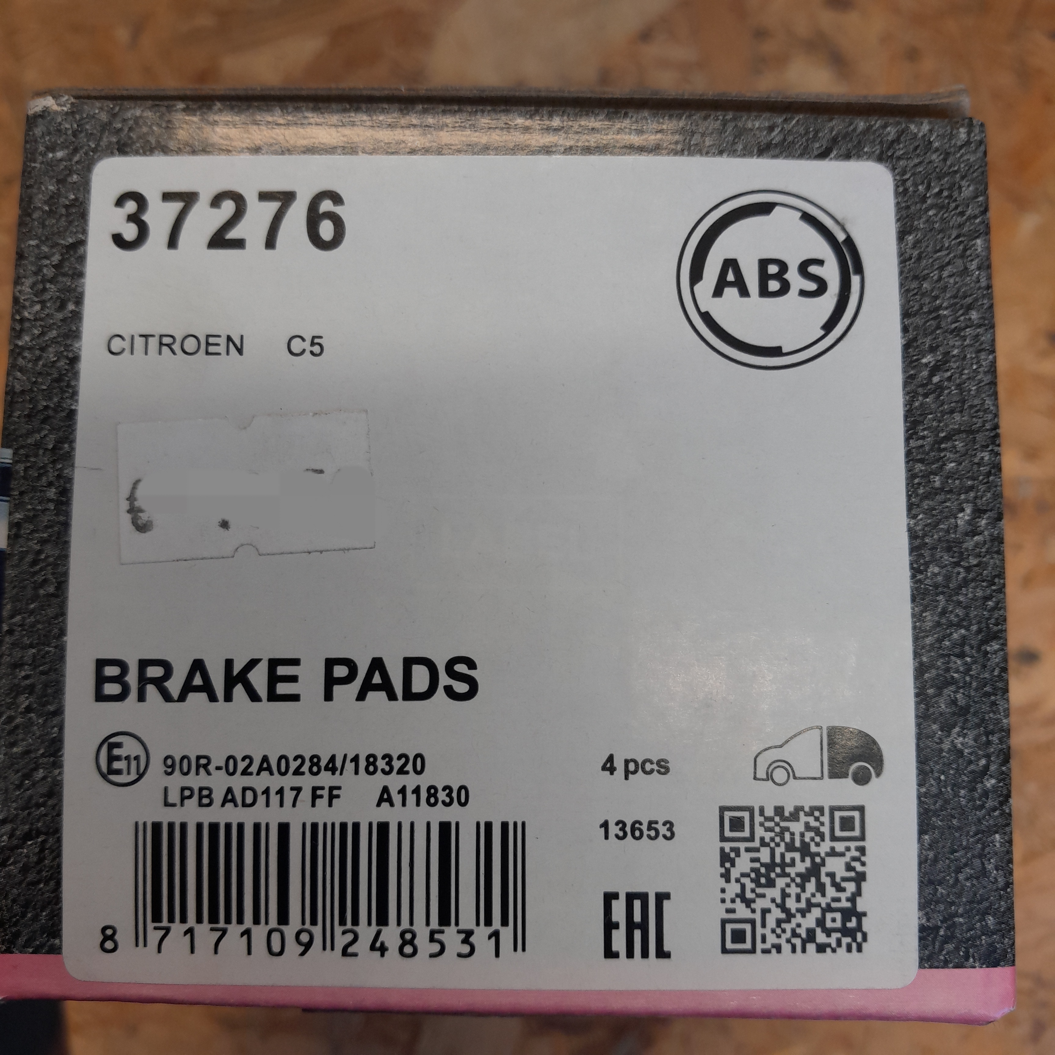 ABS 37276 Stabdžių kaladėlės Citroen C5