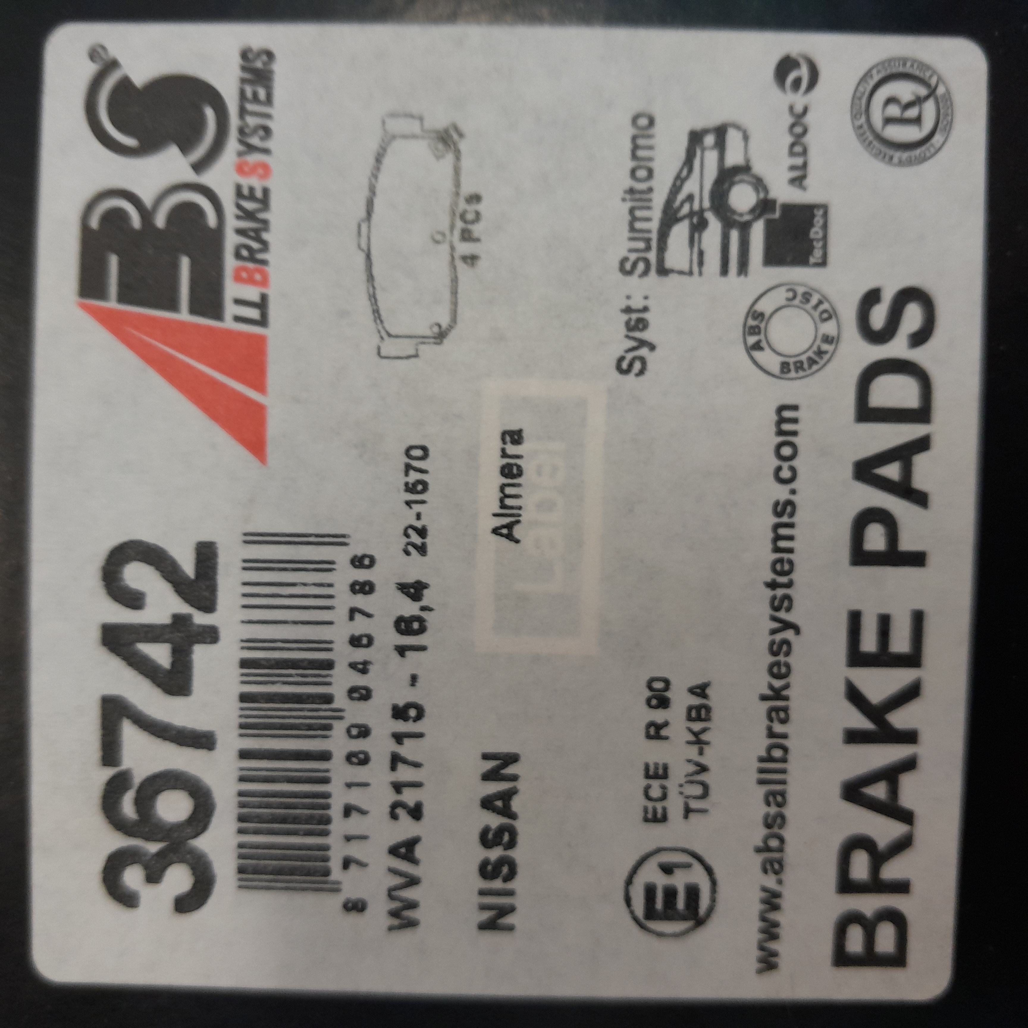 36742ABS Stabdžių kaladėlės Nissan automobiliui