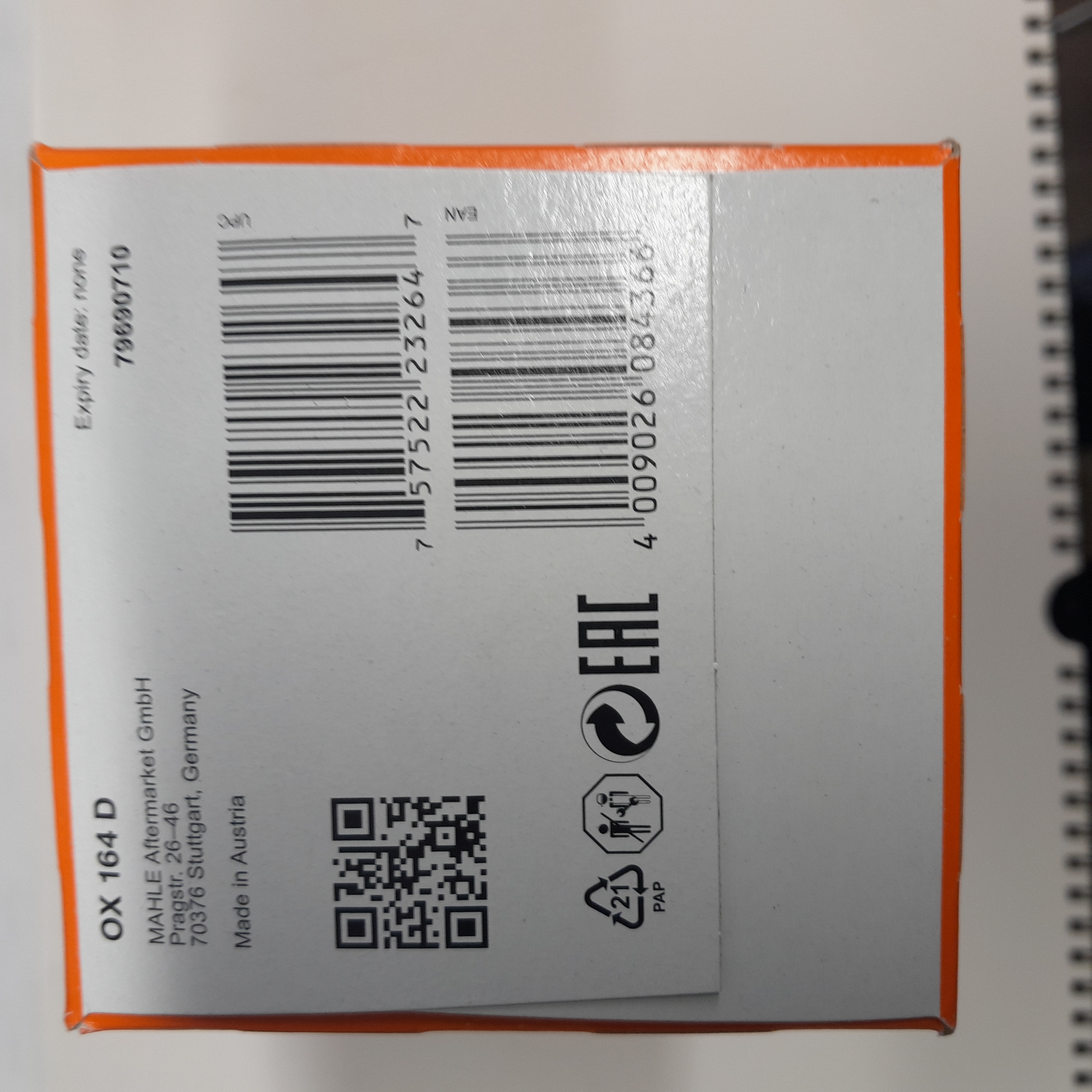 MAHLE OX164D alyvos filtras