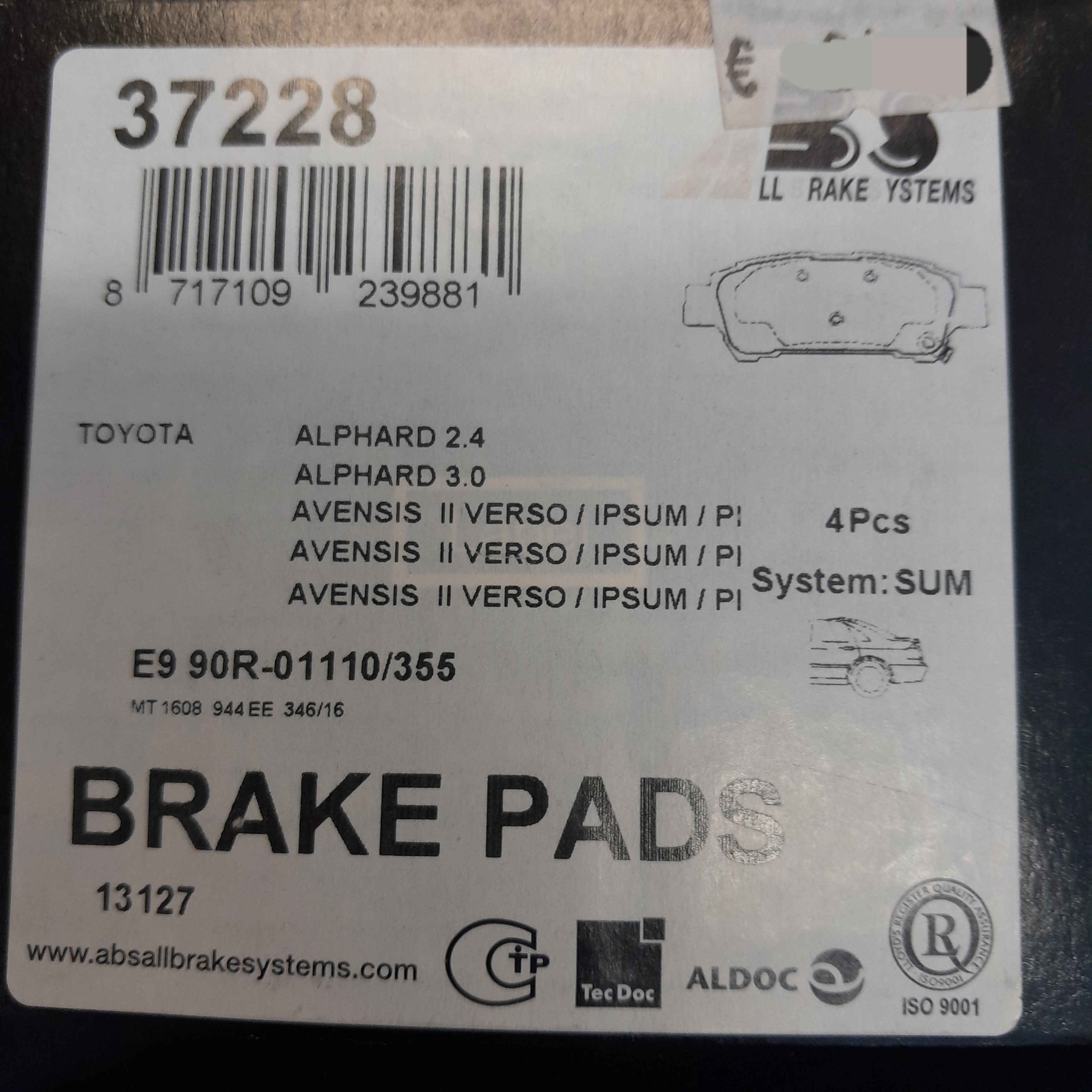 ABS 37228 Stabdžių kaladėlės