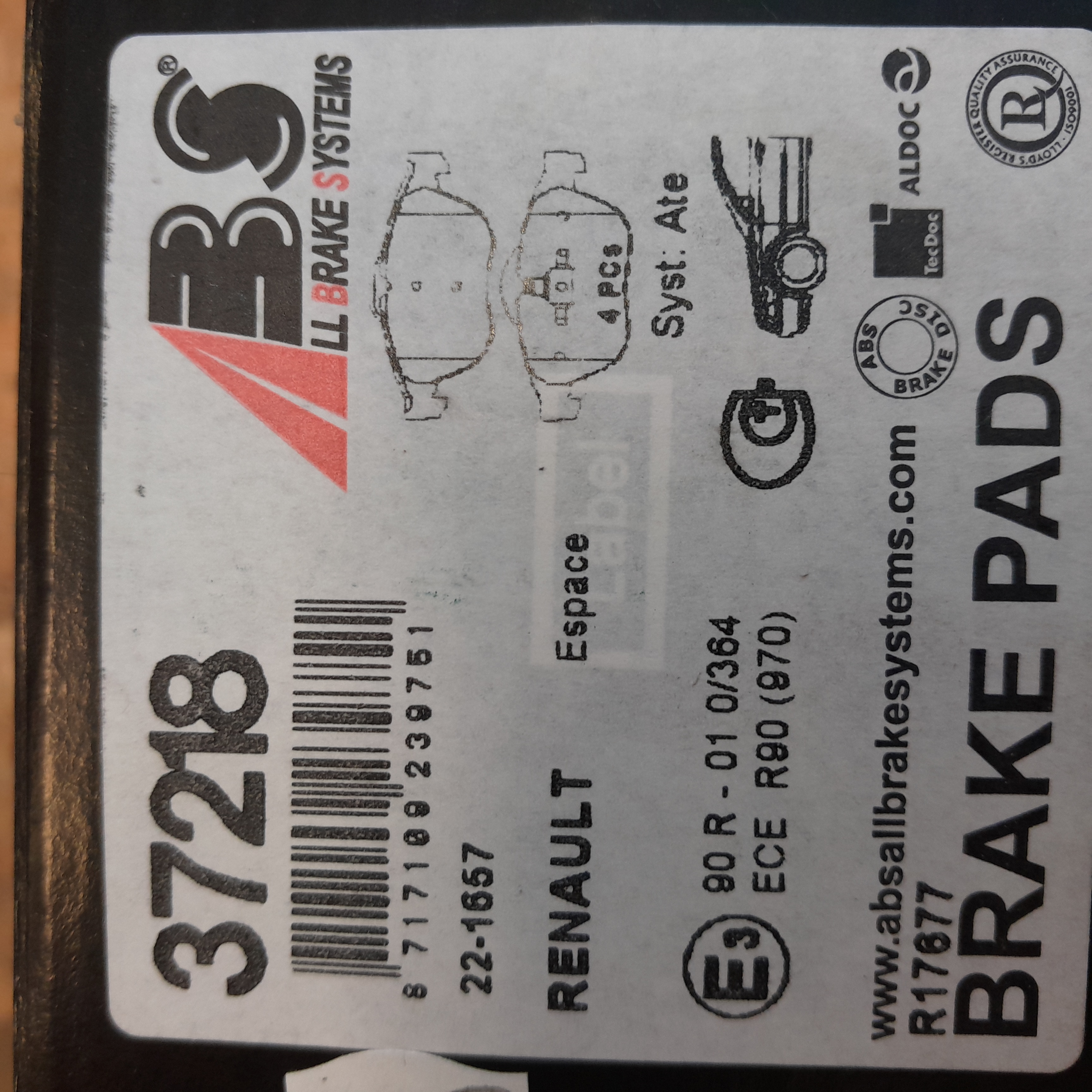 ABS 37218 Stabdžių kaladėlės Renault