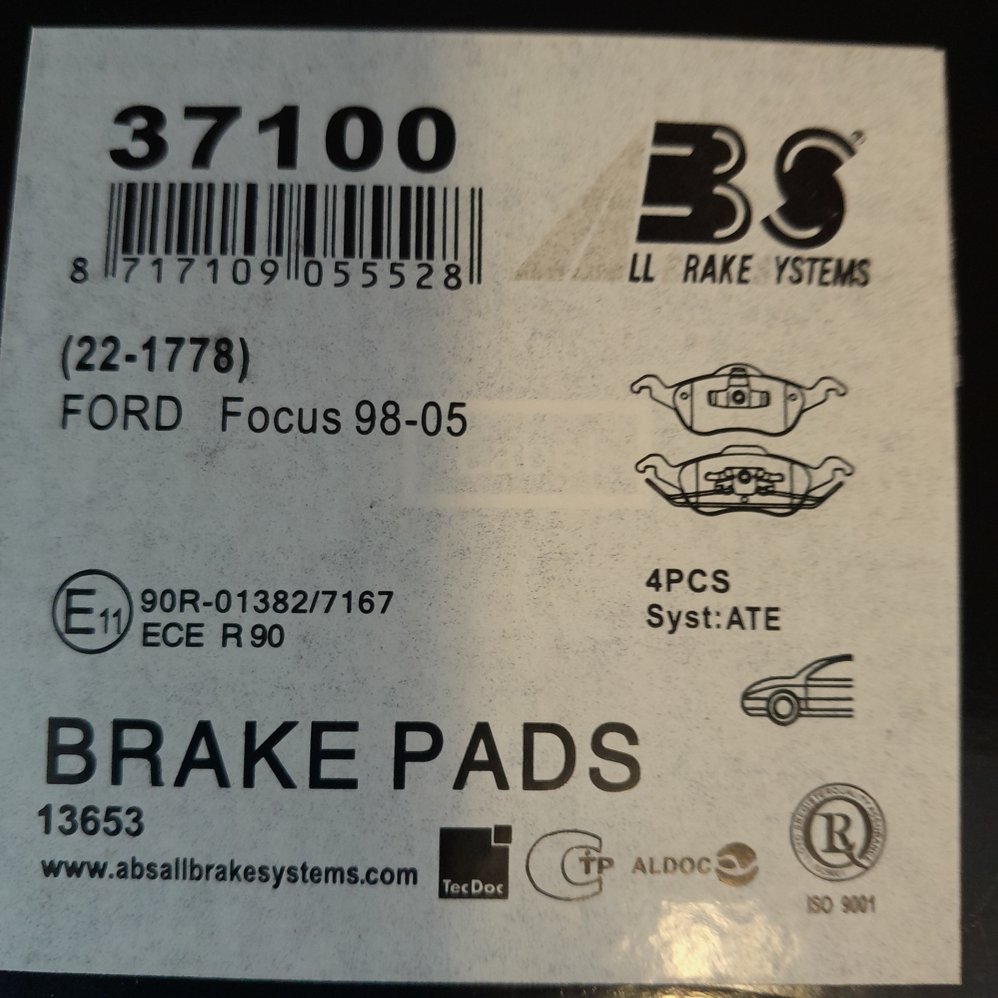 ABS 37100  Stabdžių kaladėlės FORD Focus 98-05