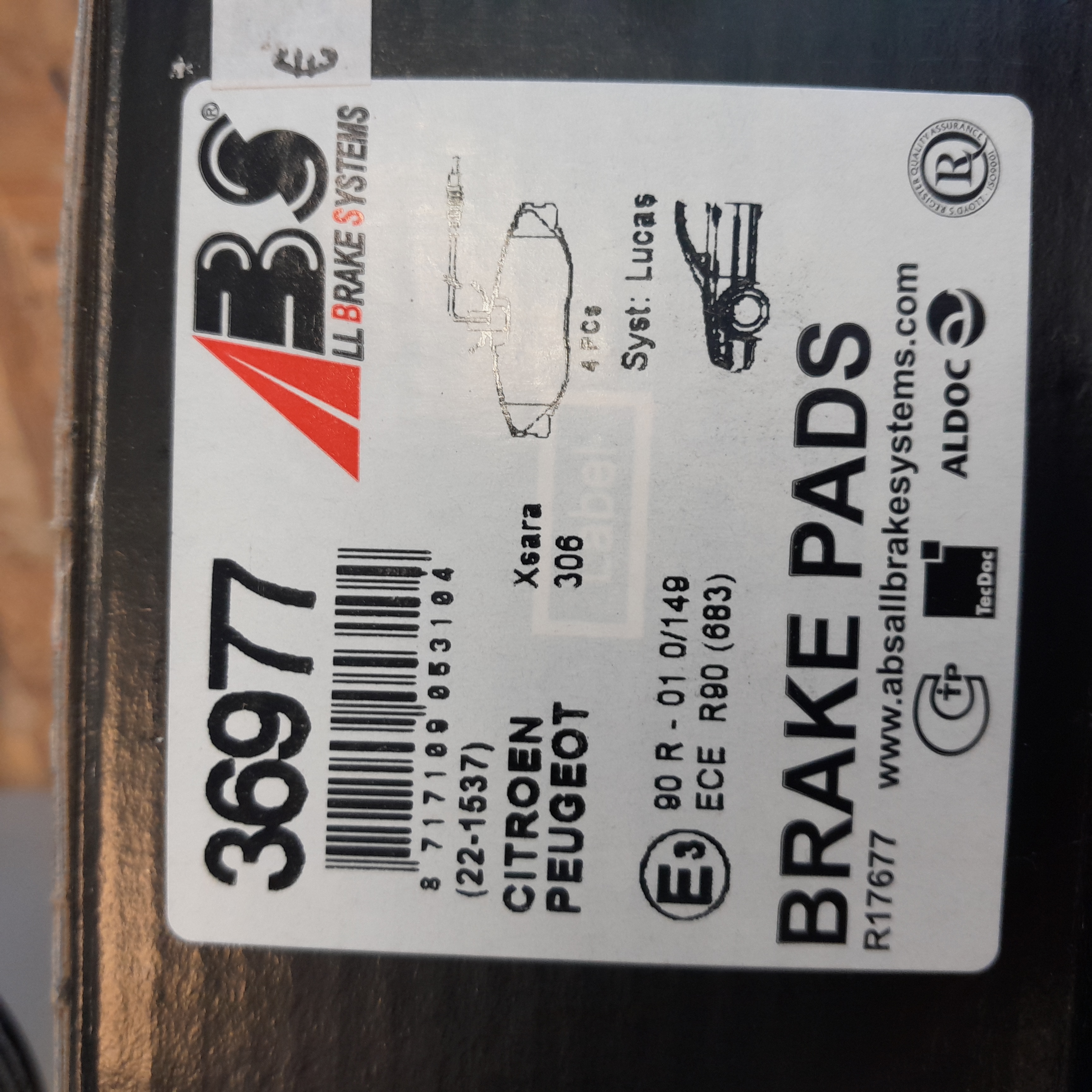  abs 36977 Stabdžių trinkelės Citroën/Peugeot 