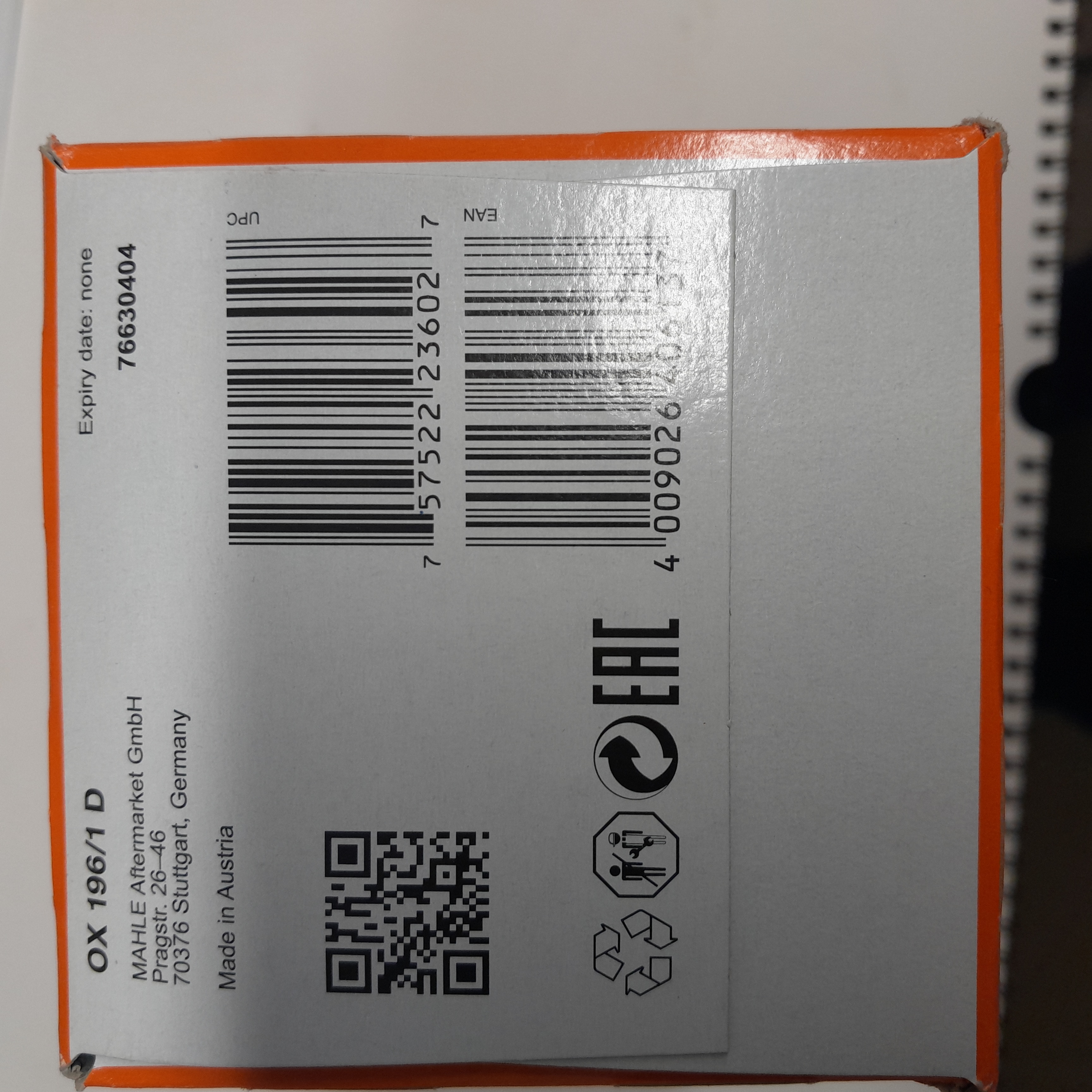 MAHLE alyvos filtras OX196/1D