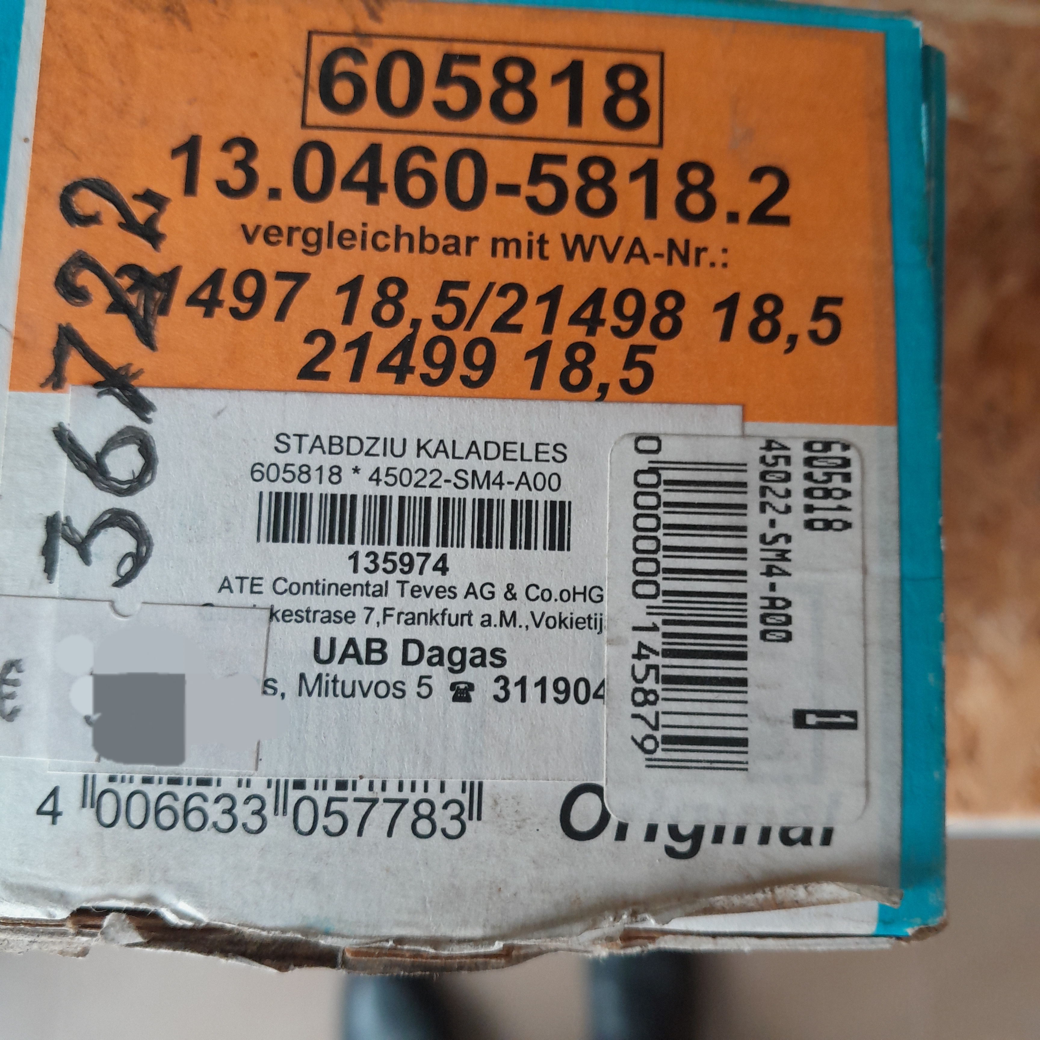  ate 605818 Stabdžių kaladėlės 13.0460-5818.2