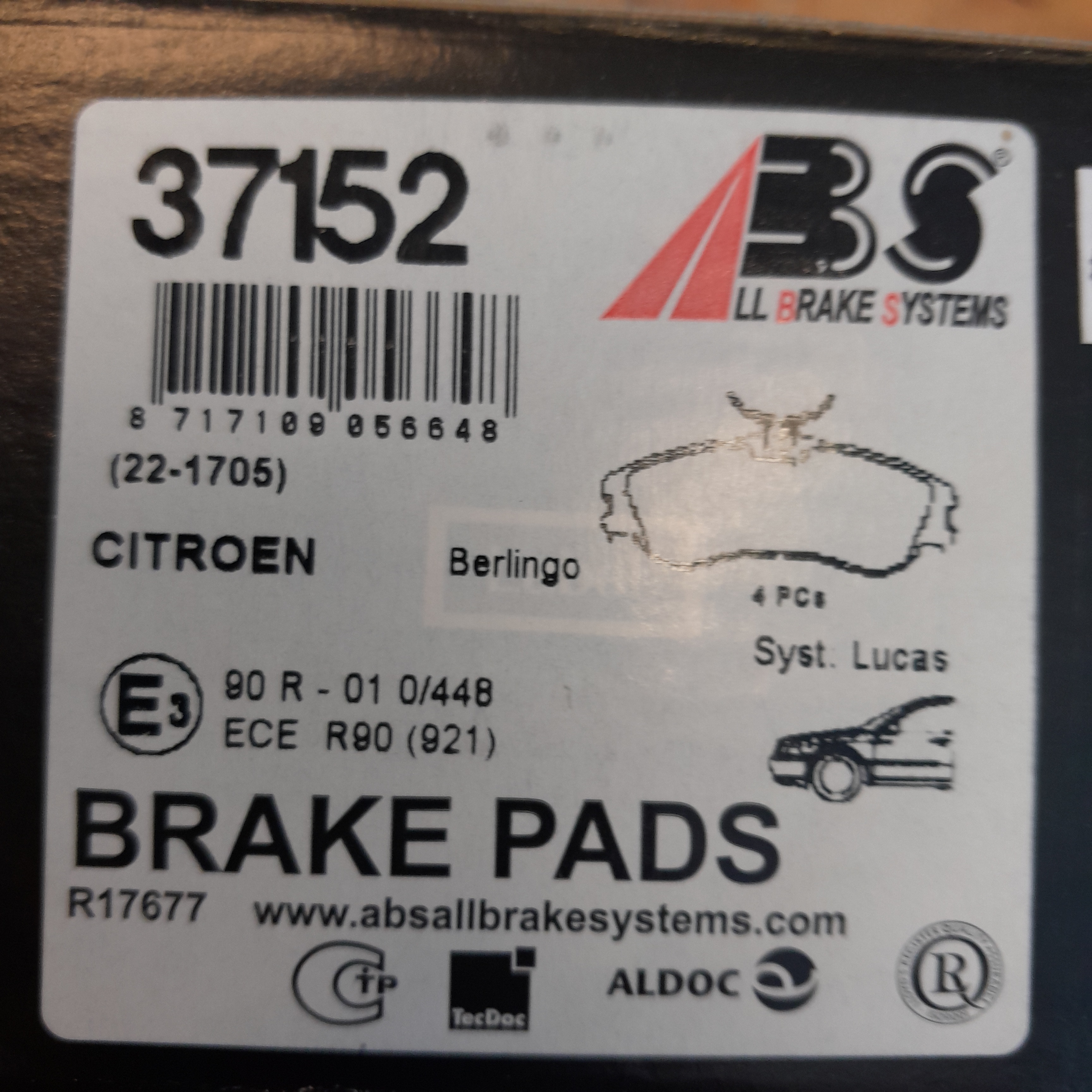 Abs 37152 Stabdžių kaladėlės Citroen Berlingo