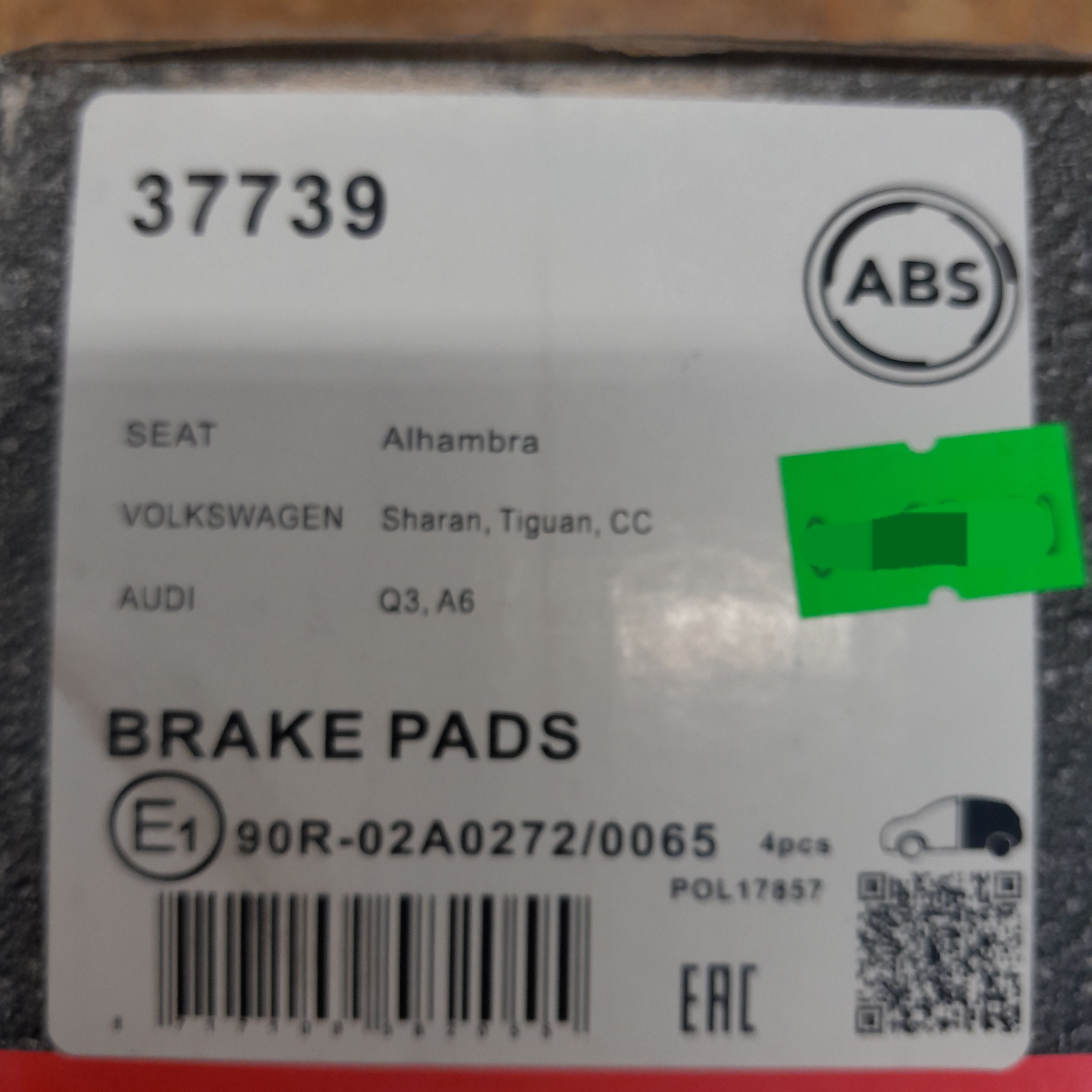 ABS 37739 Stabdžių kaladėlės 