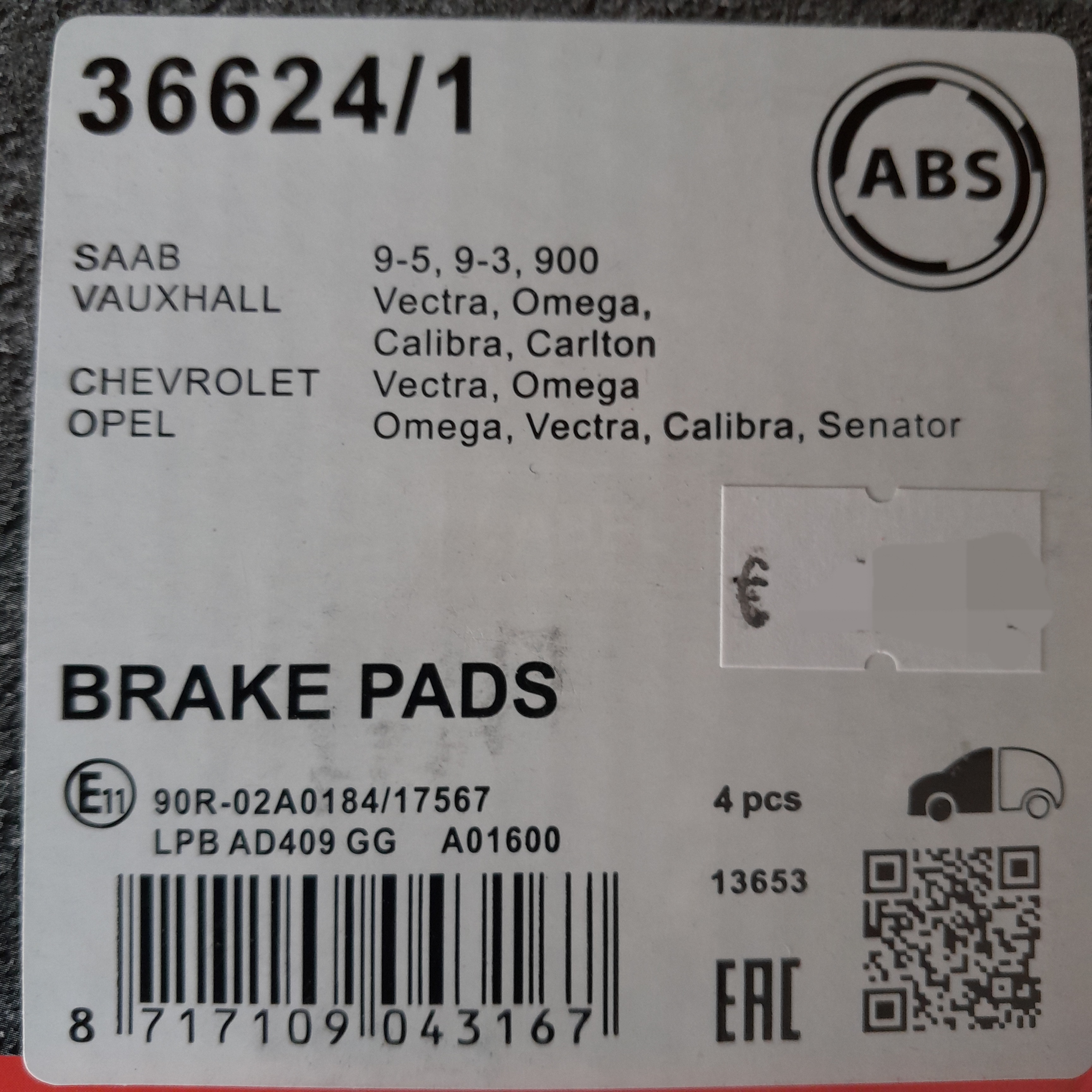  ABS 36624/1 Stabdžių kaladėlės