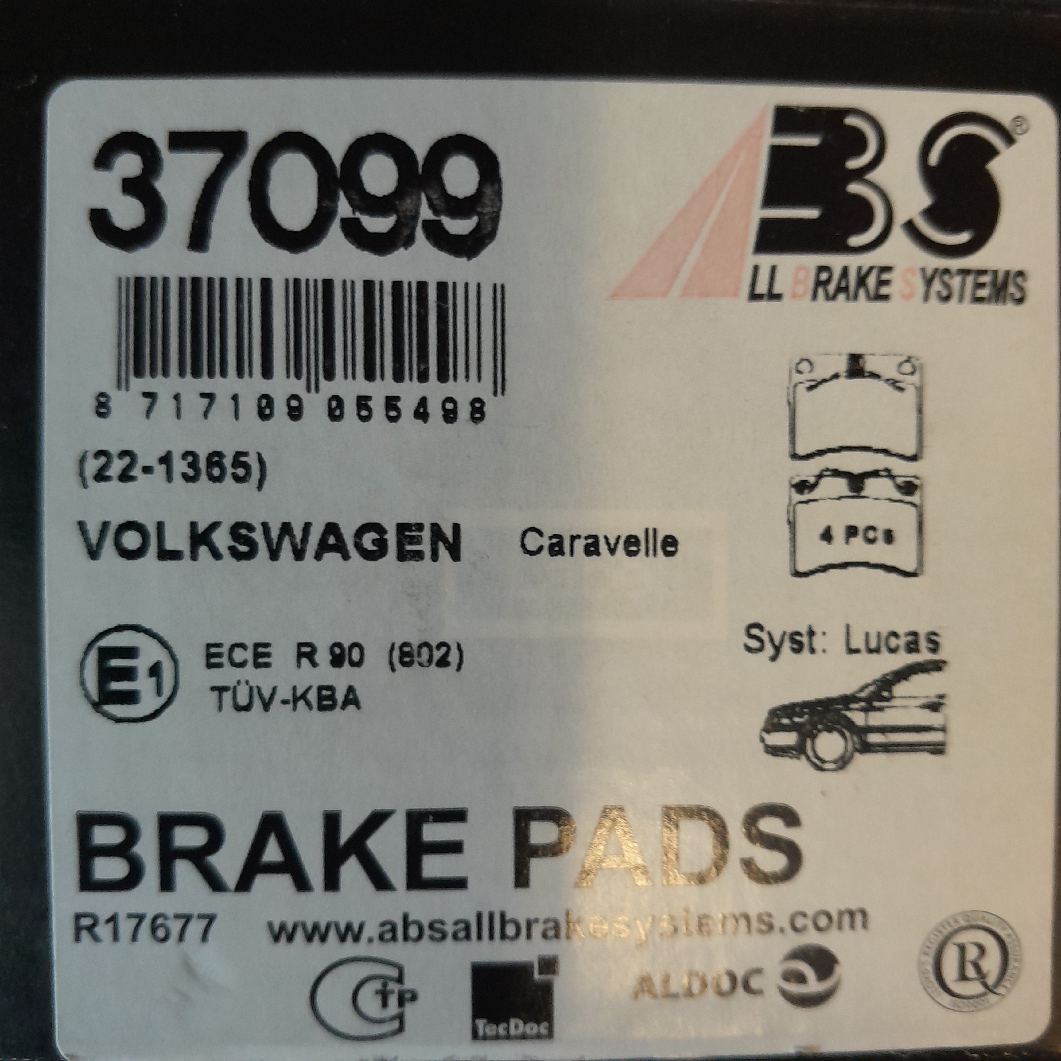 ABS 37099 Stabdžių kaladėlės Volkswagen Caravelle