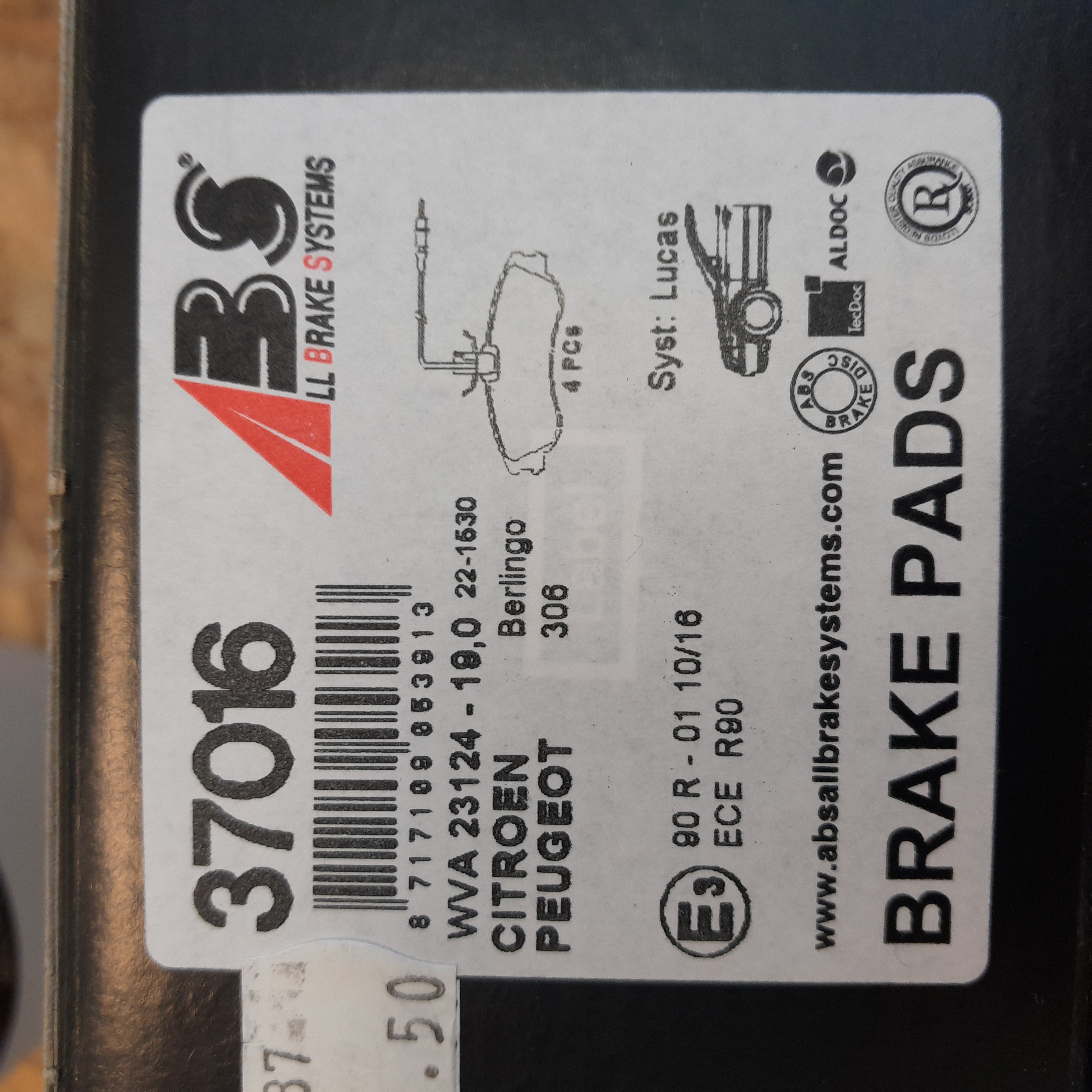    37016 ABS Stabdžių kaladėlės 