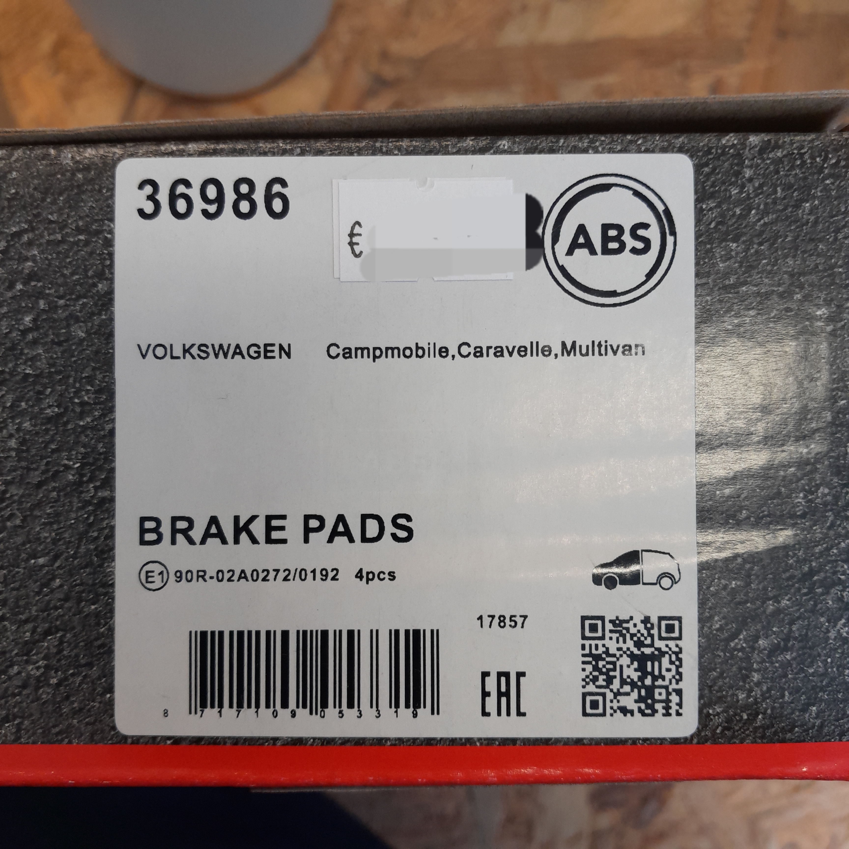 36986ABS Stabdžių kaladėlės VOLKSWAGEN 