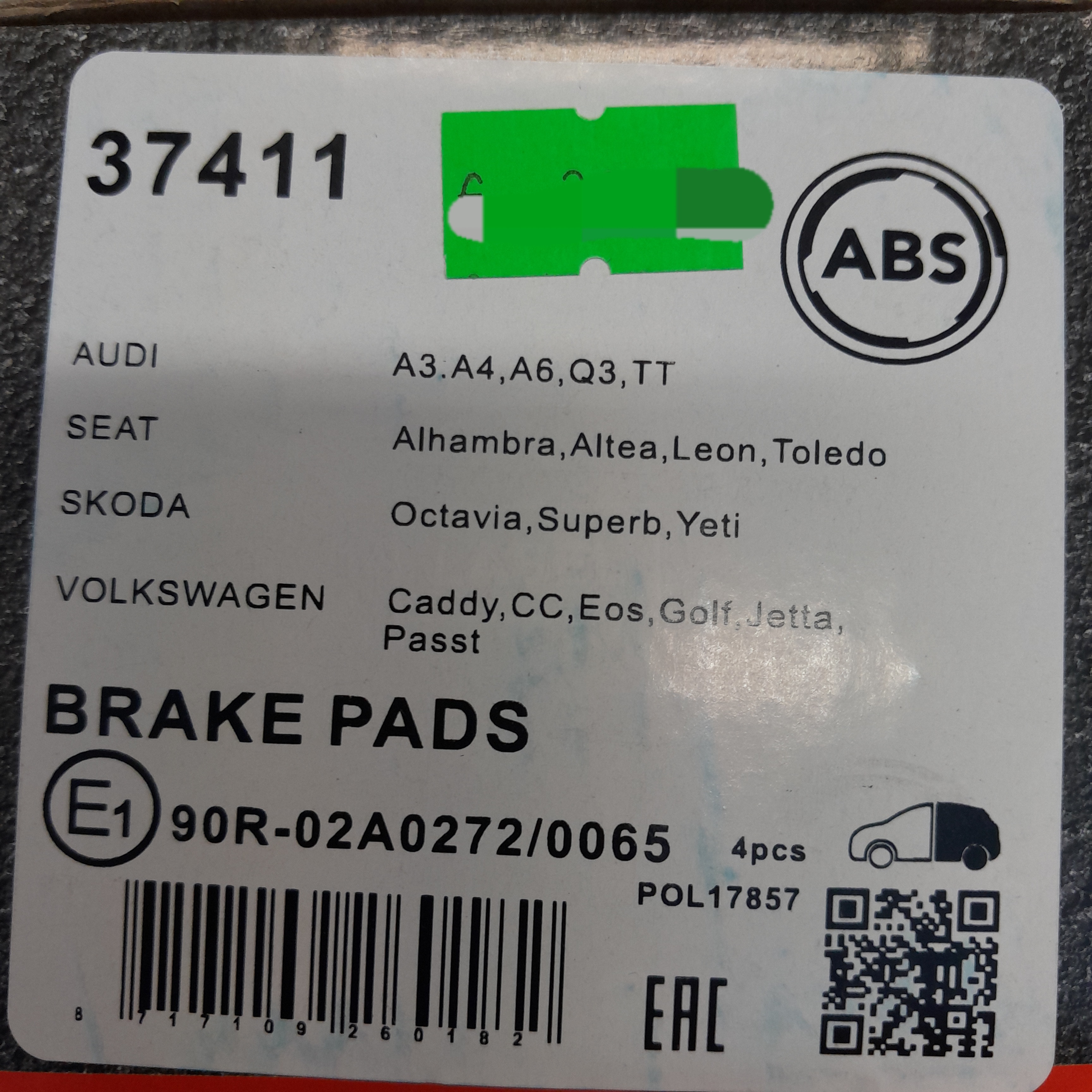 ABS 37411 Stabdžių kaladėlės