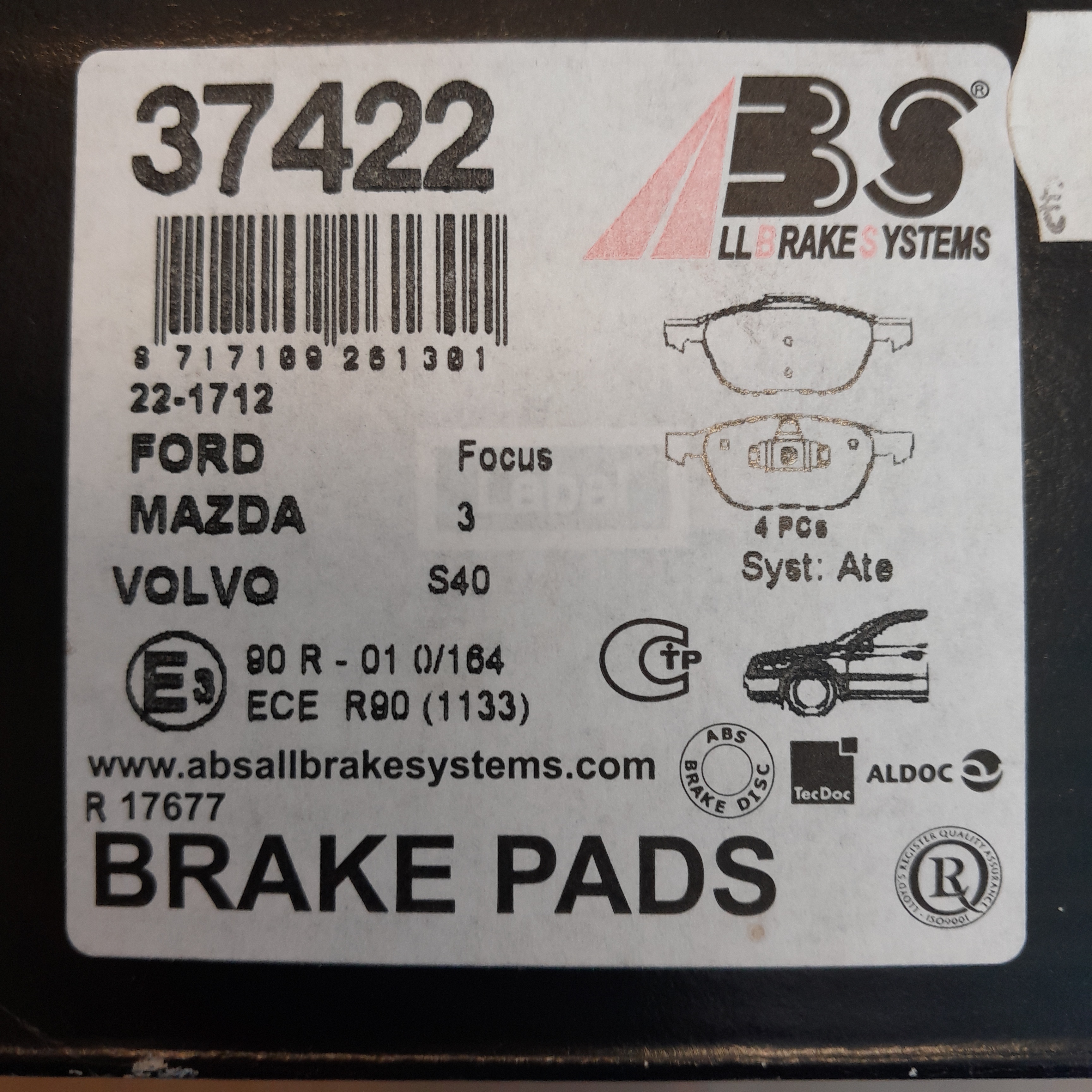 ABS 37422 Stabdžių kaladėlės 