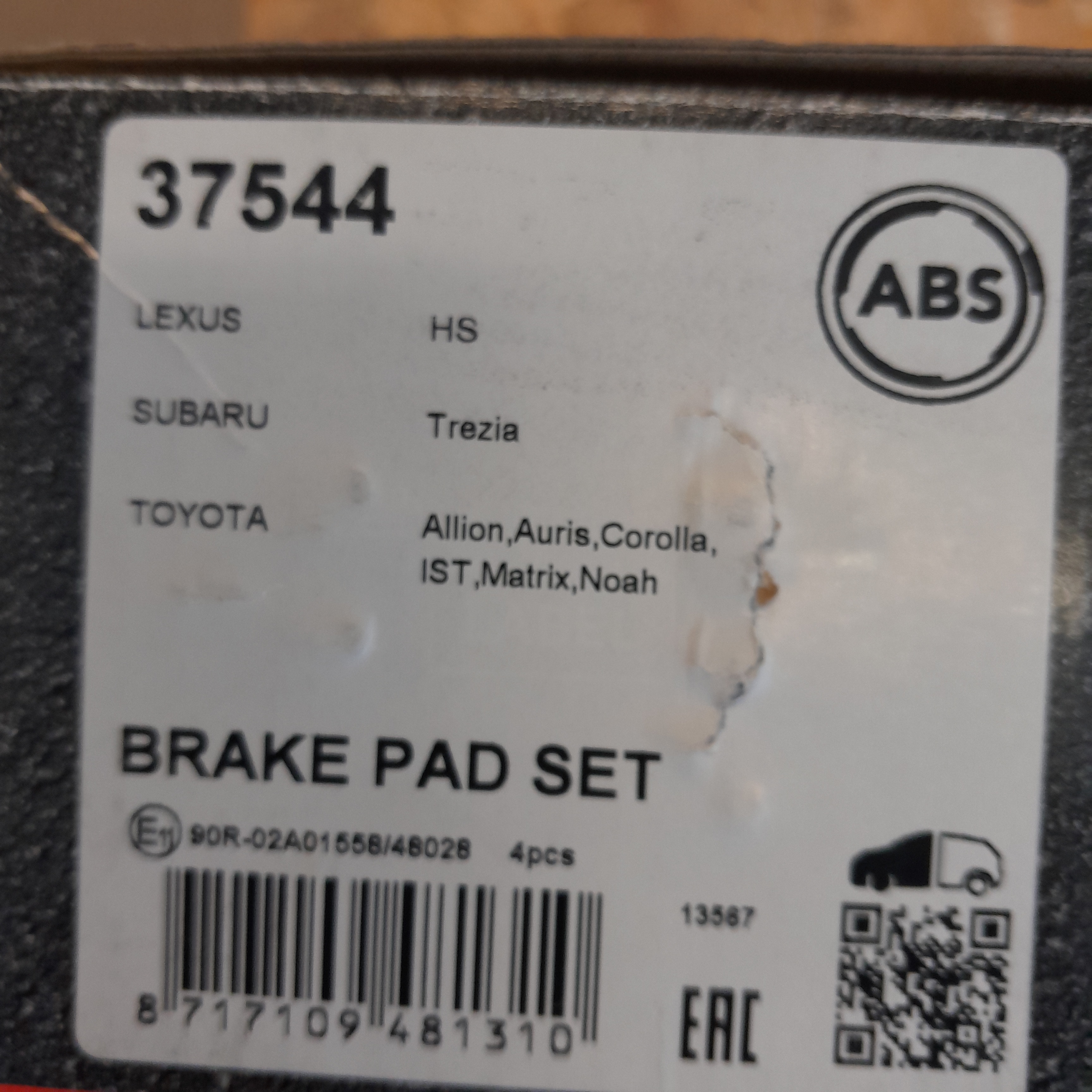 ABS 37544 Stabdžių kaladėlių komplektas