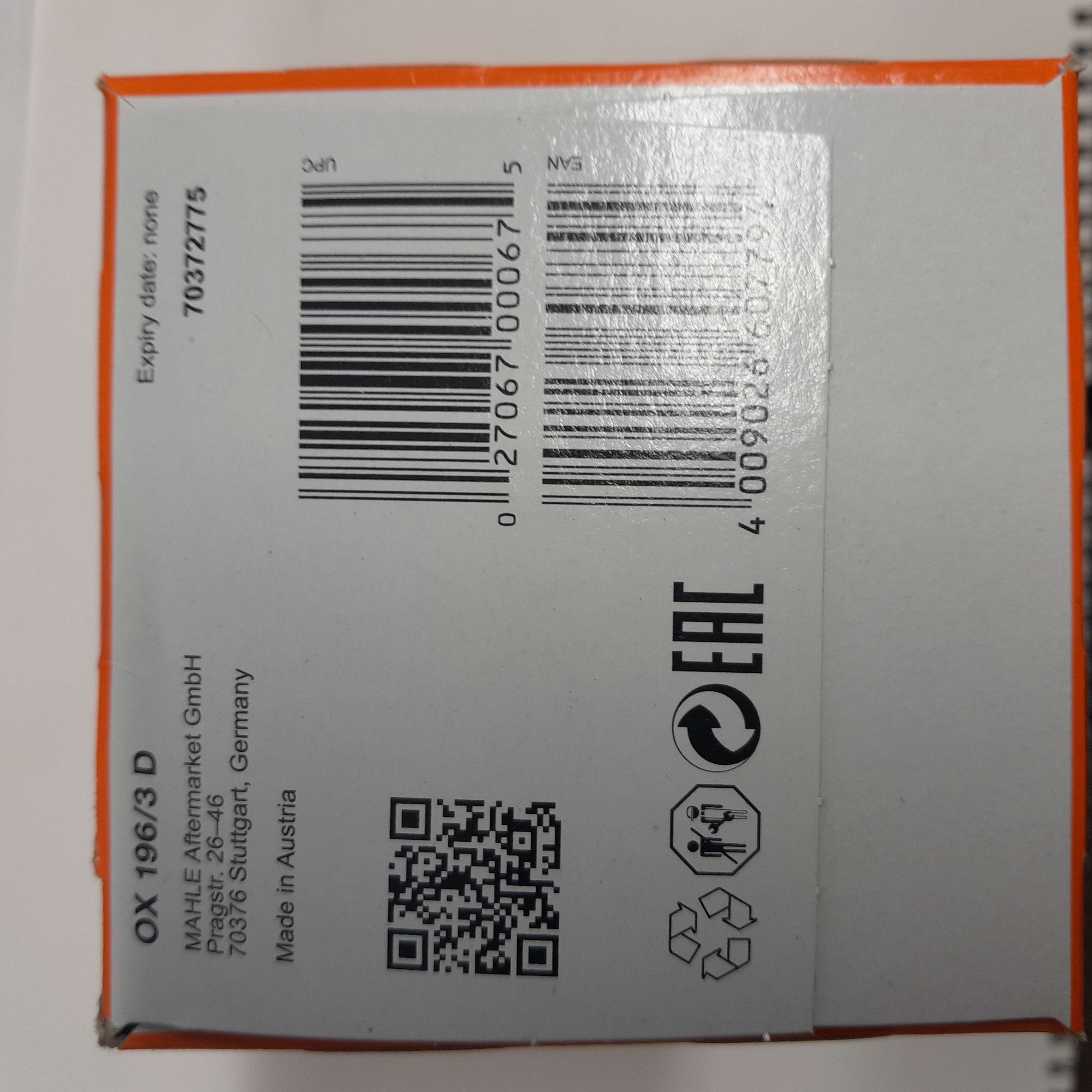 Mahle OX 196/3 D alyvos filtras