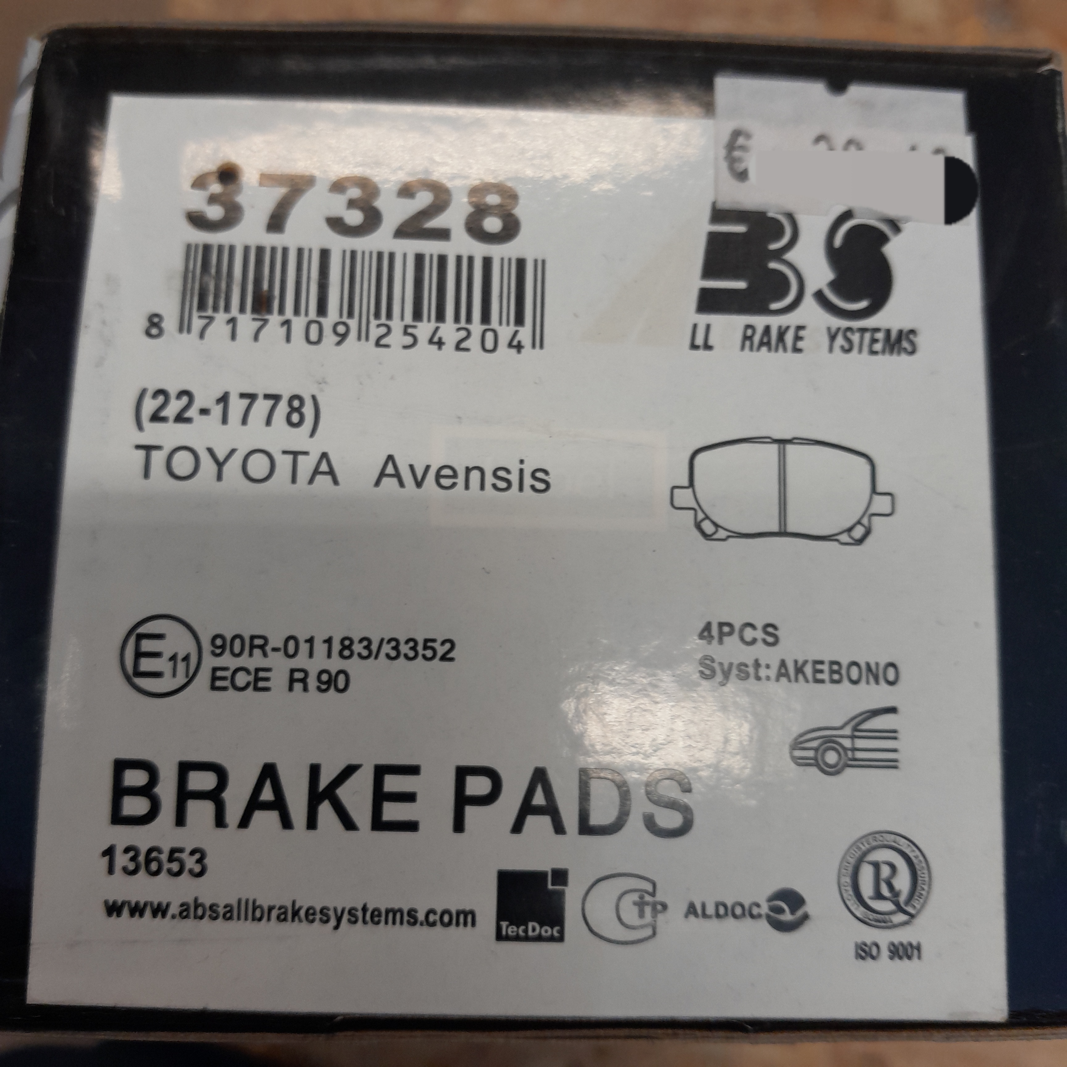 ABS 37328 Stabdžių kaladėlės Toyota Avensis