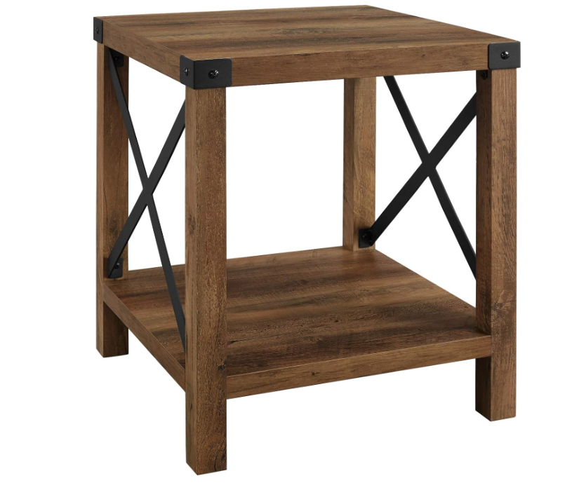 Sedalia Modern Farmhouse Metal X Side Table, 18 Inch, Rustic Oak