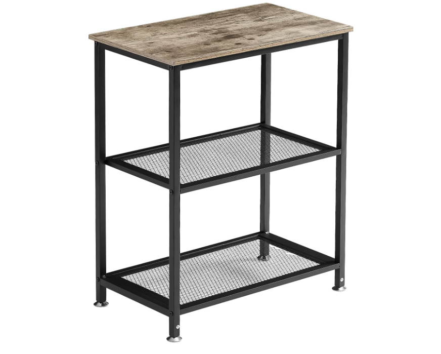 Tall End Side Tables, 30" Height Nightstand with 3-Tier Storage Shelf for Bedroom Living Room, Easy Assembly,Industrial Style, 1 Pack, Grey