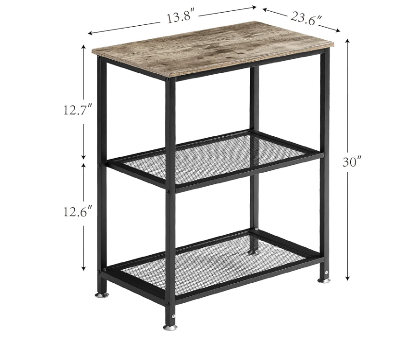 Tall End Side Tables, 30" Height Nightstand with 3-Tier Storage Shelf for Bedroom Living Room, Easy Assembly,Industrial Style, 1 Pack, Grey