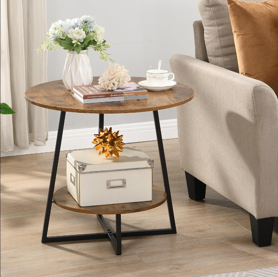 22" Small Tall Round Accent End Tables Living Room Set, Wood Side Table Bedroom, Couch Side Modern Coffee Table with Large Storage Spaces
