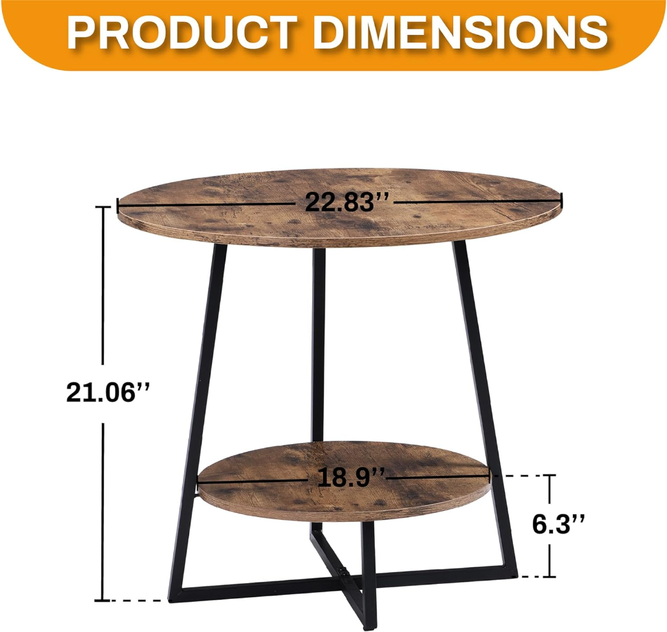 22" Small Tall Round Accent End Tables Living Room Set, Wood Side Table Bedroom, Couch Side Modern Coffee Table with Large Storage Spaces
