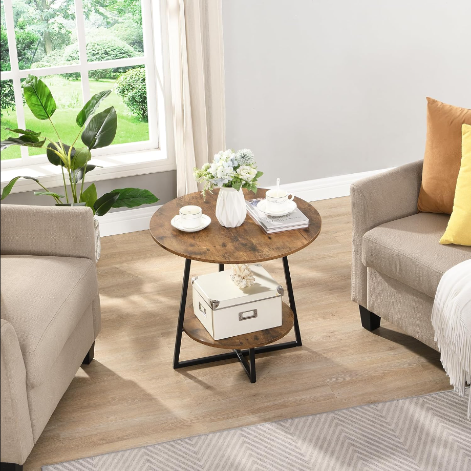 22" Small Tall Round Accent End Tables Living Room Set, Wood Side Table Bedroom, Couch Side Modern Coffee Table with Large Storage Spaces