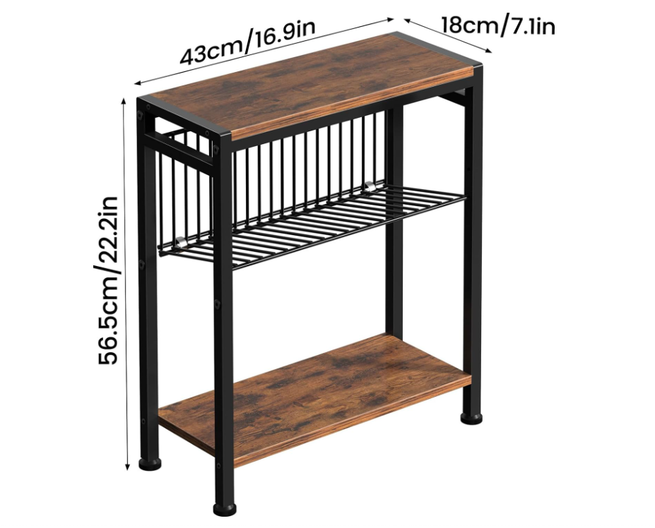 Small End Table for Small Space, 3-Tier Narrow Side Table with Magazine Holder,Small Nightstand