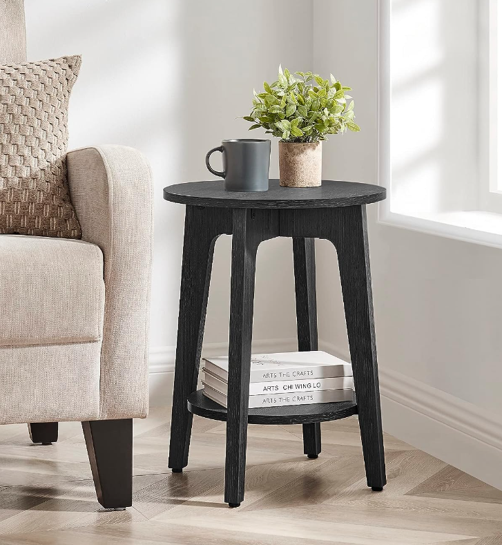 Round Side Table with Lower Shelf, End Table for Small Spaces, Nightstand for Living Room