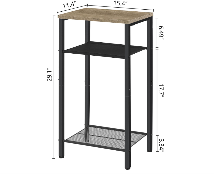 3 Tier End Table, Telephone Table, Tall Side Table with Storage, Small Nightstand for Small Spaces, Metal Frame, For Living Room, Bedroom