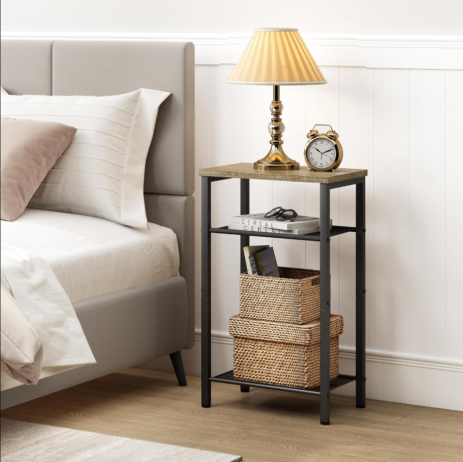 3 Tier End Table, Telephone Table, Tall Side Table with Storage, Small Nightstand for Small Spaces, Metal Frame, For Living Room, Bedroom