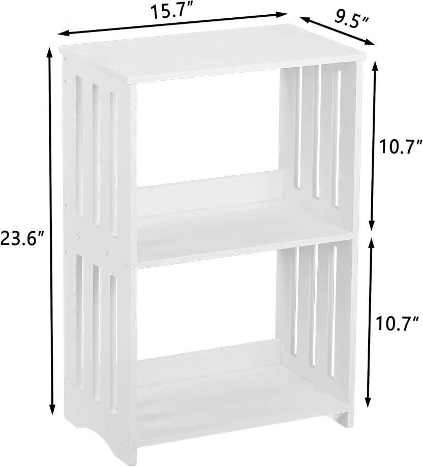 3-Tier End Table Nightstand White, Narrow Side Table with Storage Shelf, Small Bookshelf Bedside Table for Bedroom