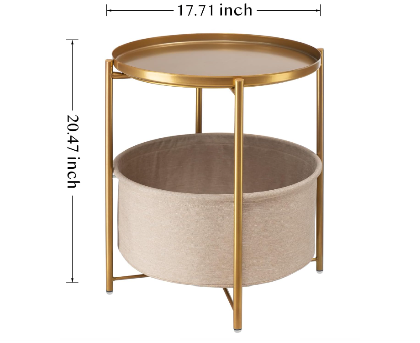 Round Side Table with Fabric Storage Basket