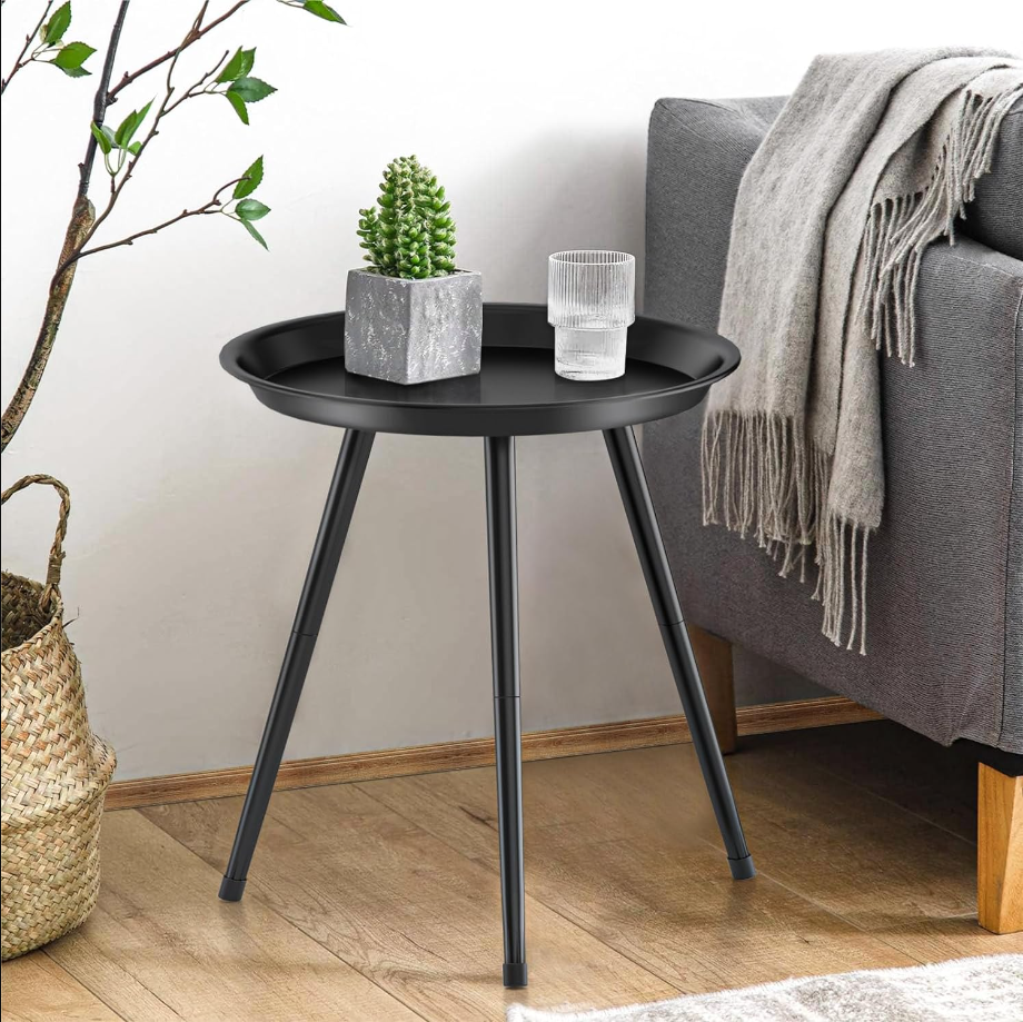 Round End Table, Small Side Table, Mini Metal Bedside Table for Living Room